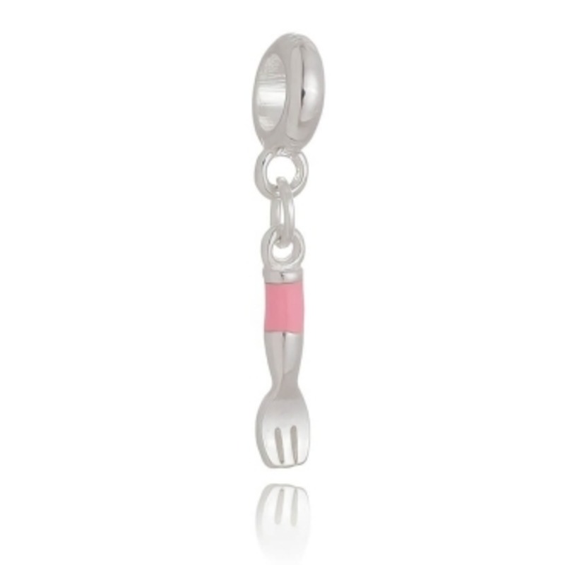 Berloque Garfo Rosa Prata Plush