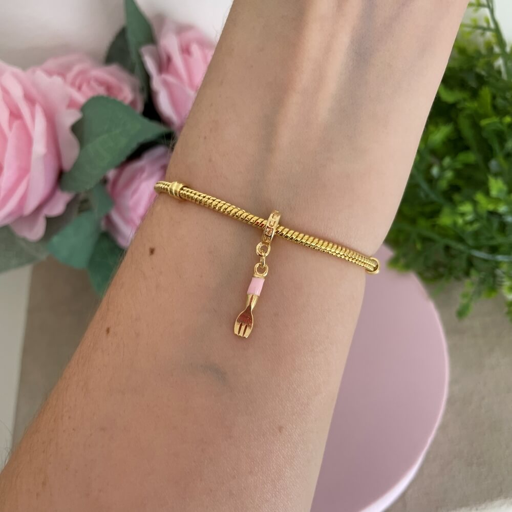 Berloque Garfo Rosa Plush Ouro