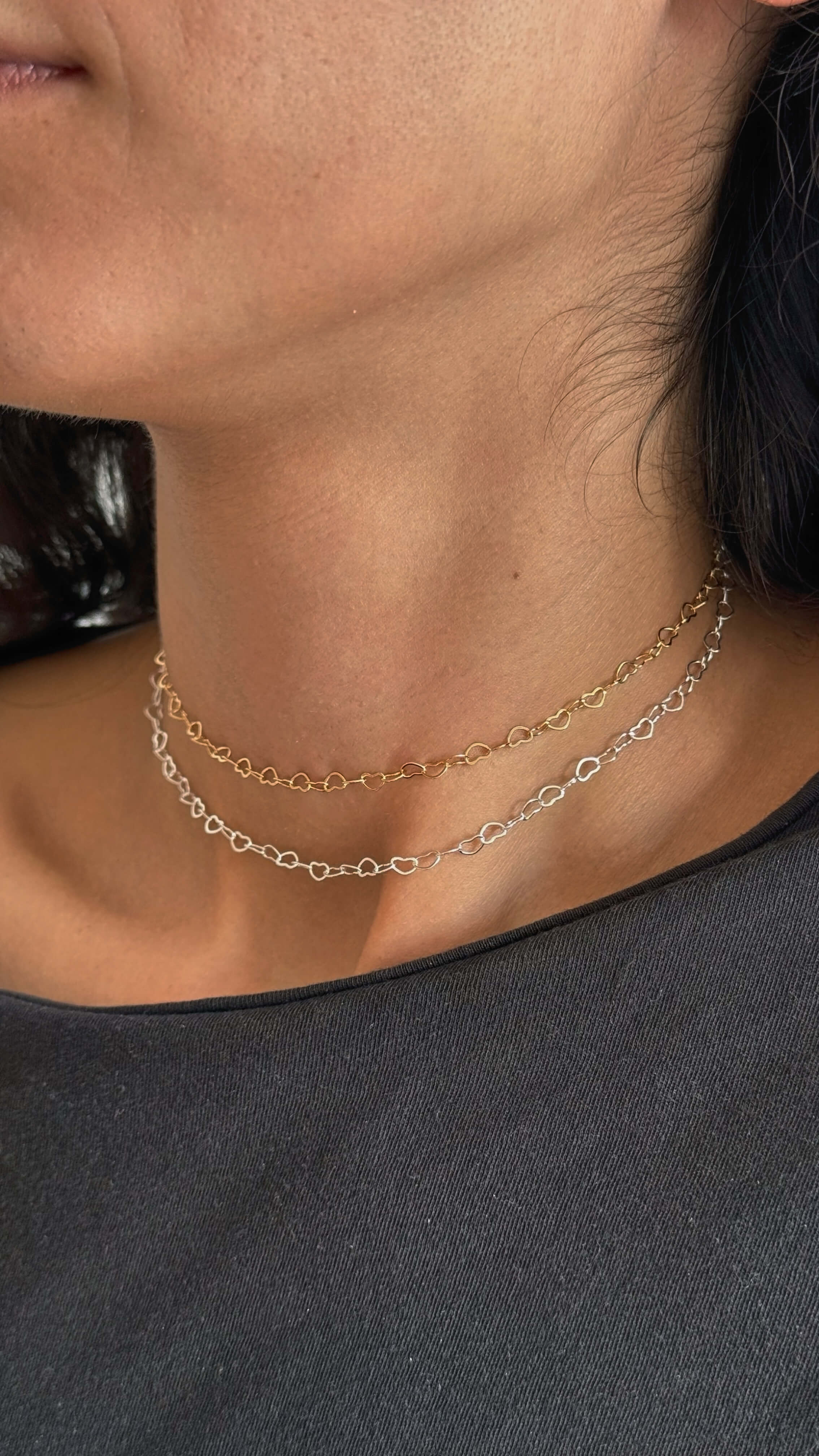 Colar Choker Elos Corações Prata