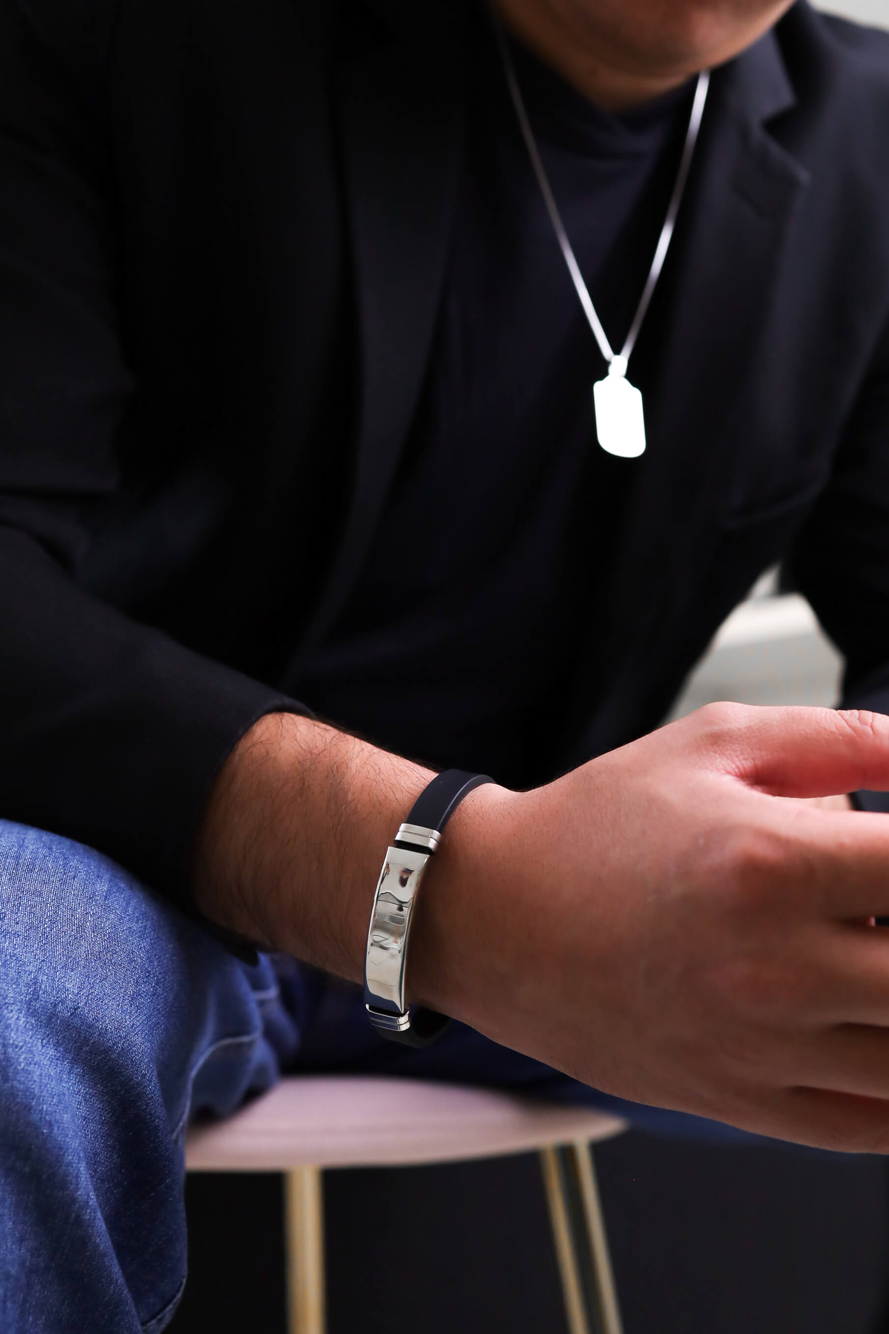 Pulseira Borracha e Chapa Masculino Aço