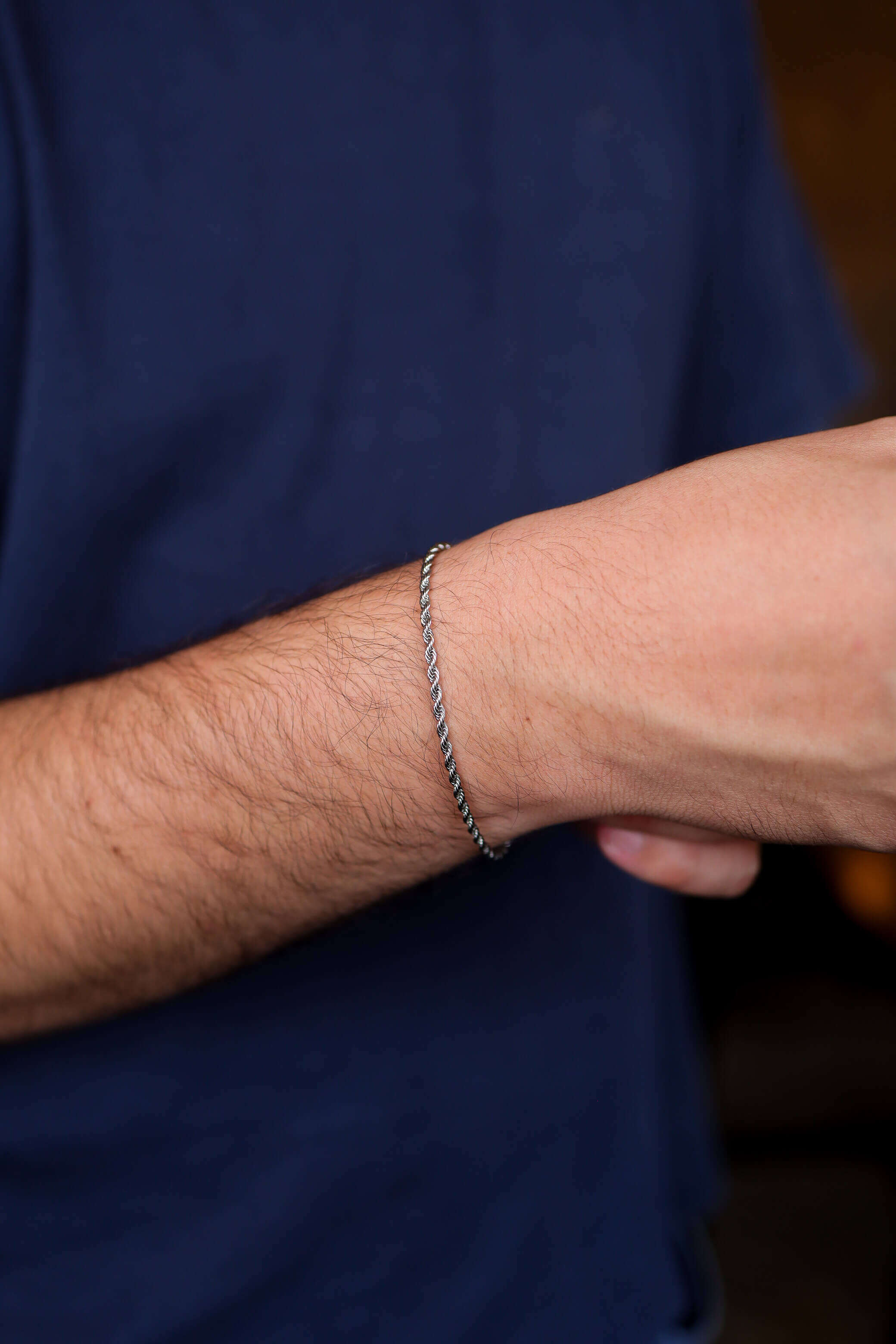 Pulseira Cordão Baiano Fino Masculino Aço