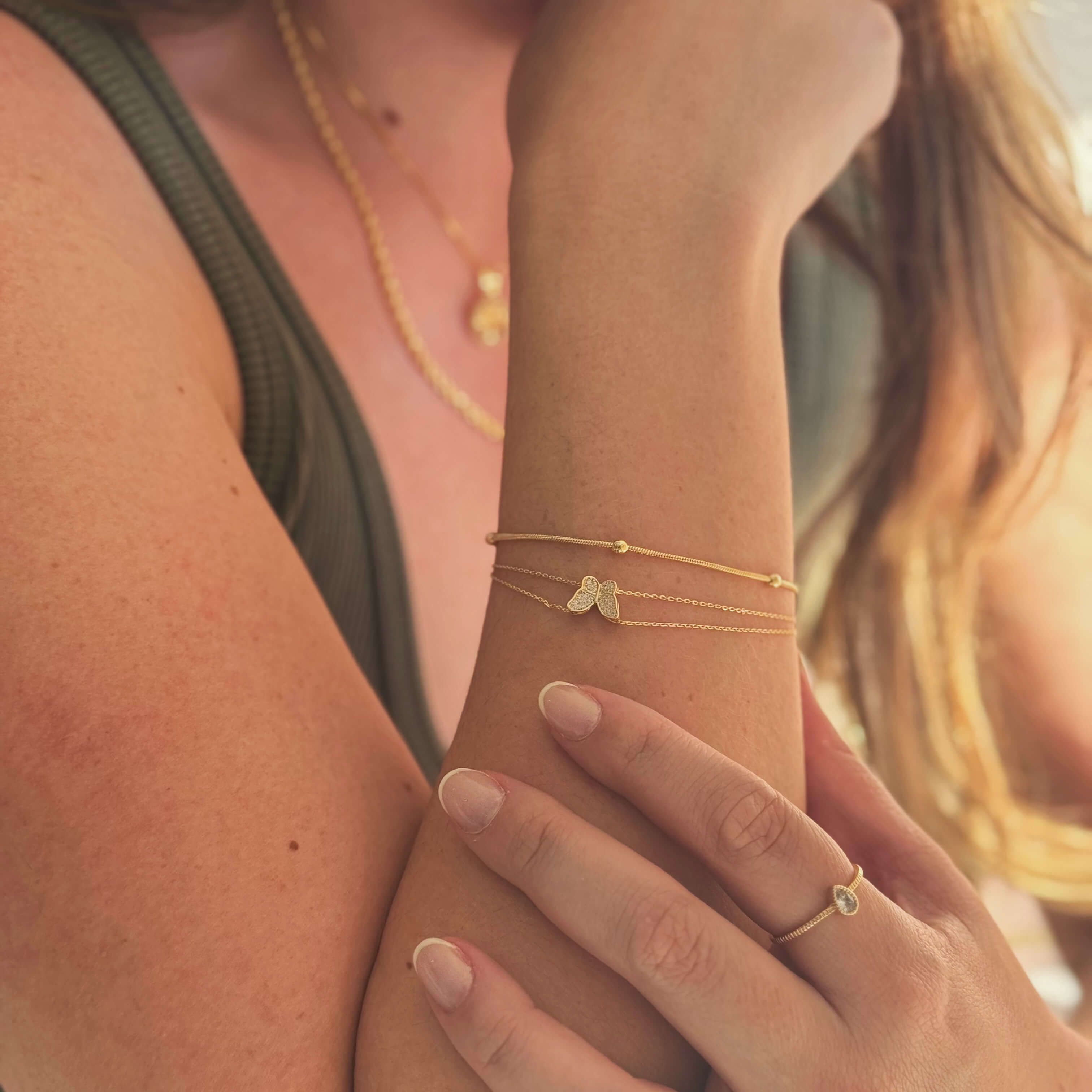 Pulseira Corrente Dupla Borboleta Ouro