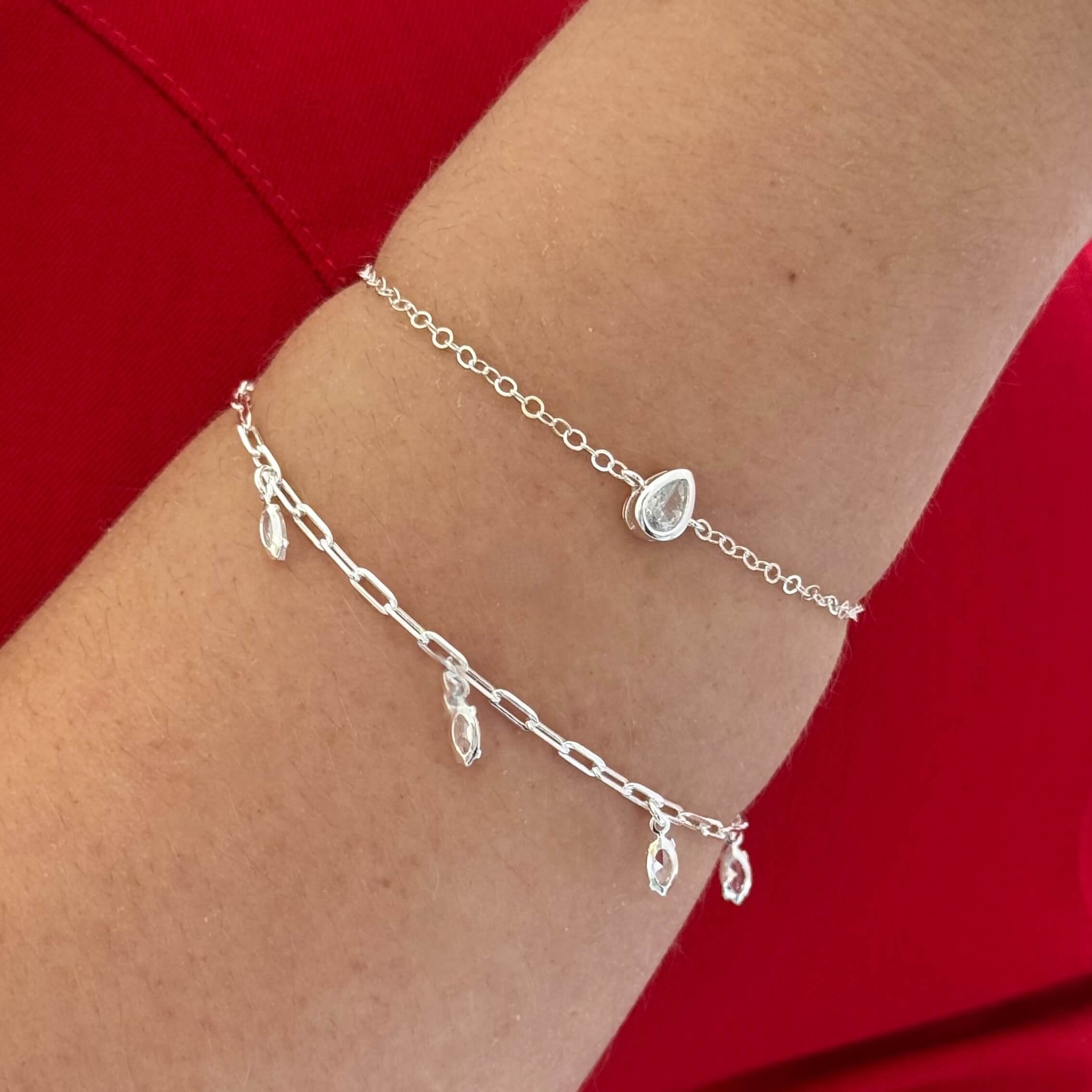 Pulseira Gota Cristal Solitária Prata