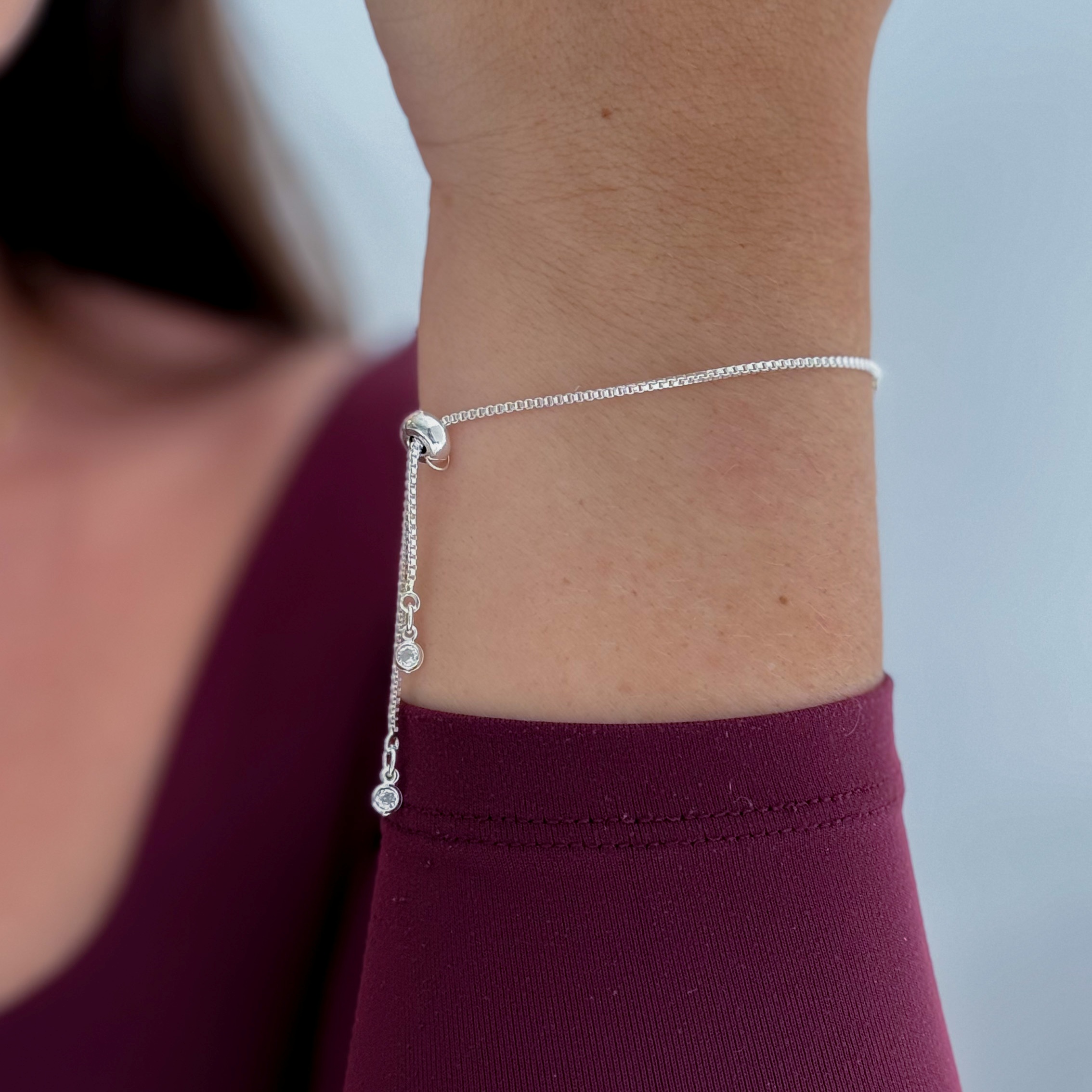 Pulseira Esferas Zircônias Ajustável Prata