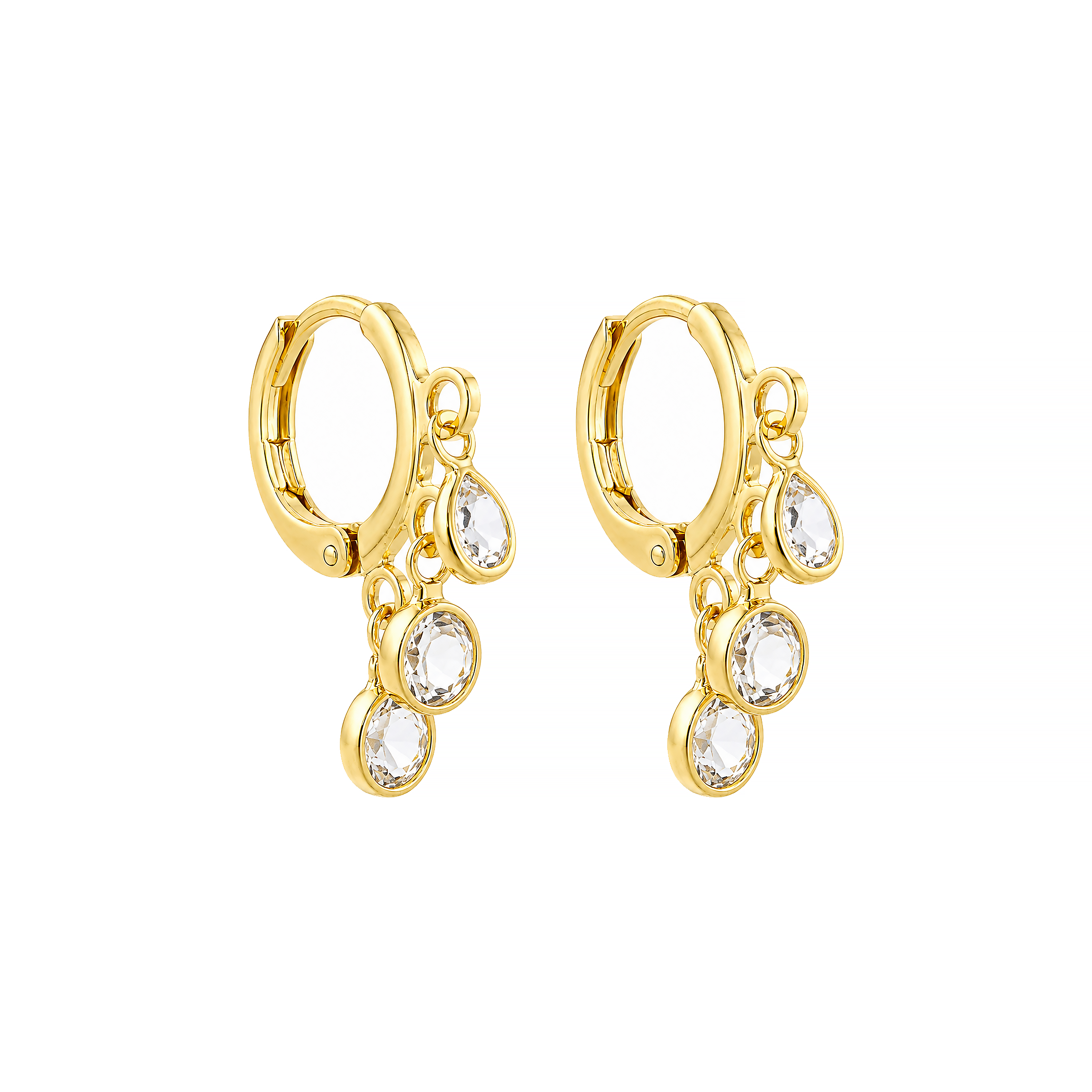 Brinco Argola com Cristais Pendentes Ouro