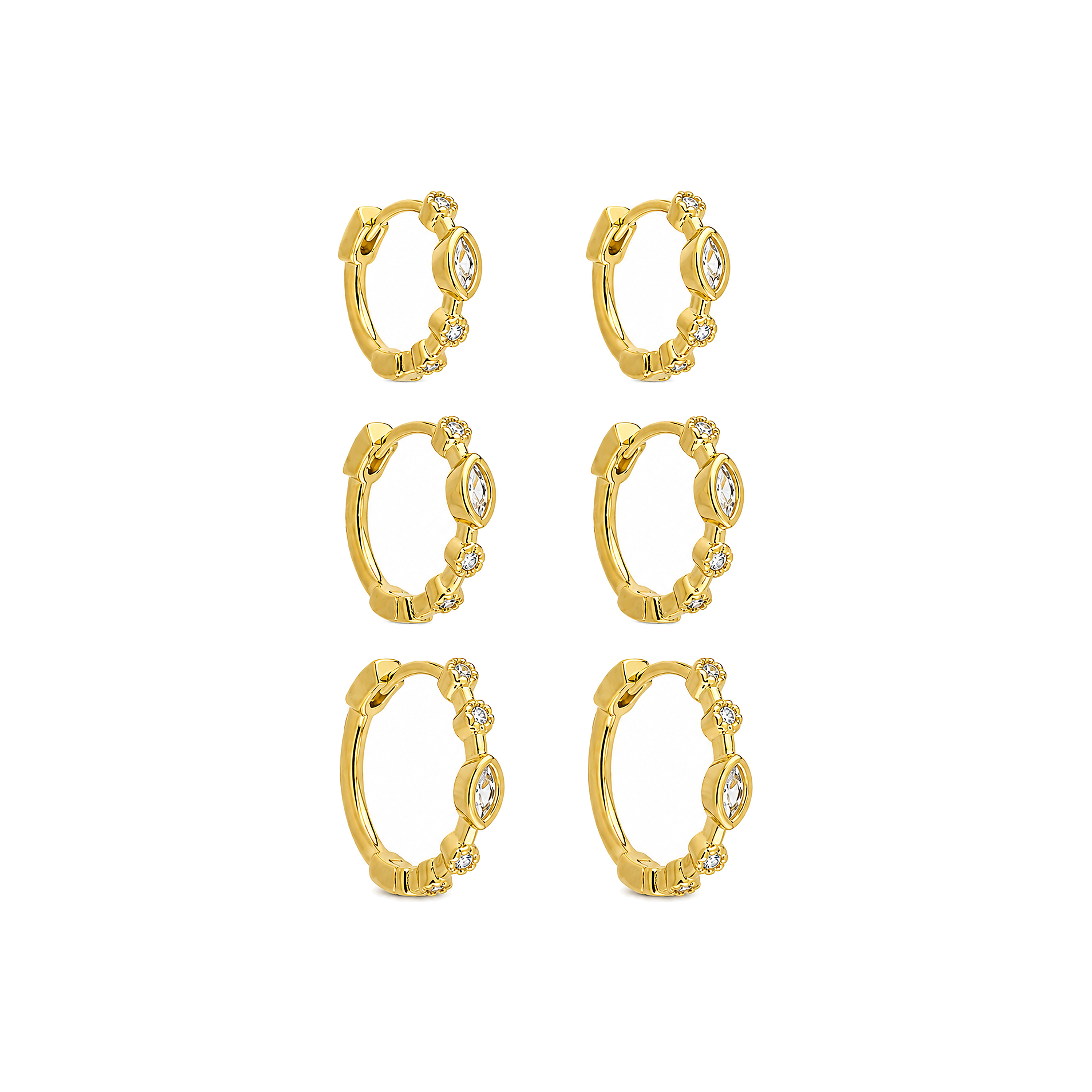 Trio Argola Navete Cravejado Ouro