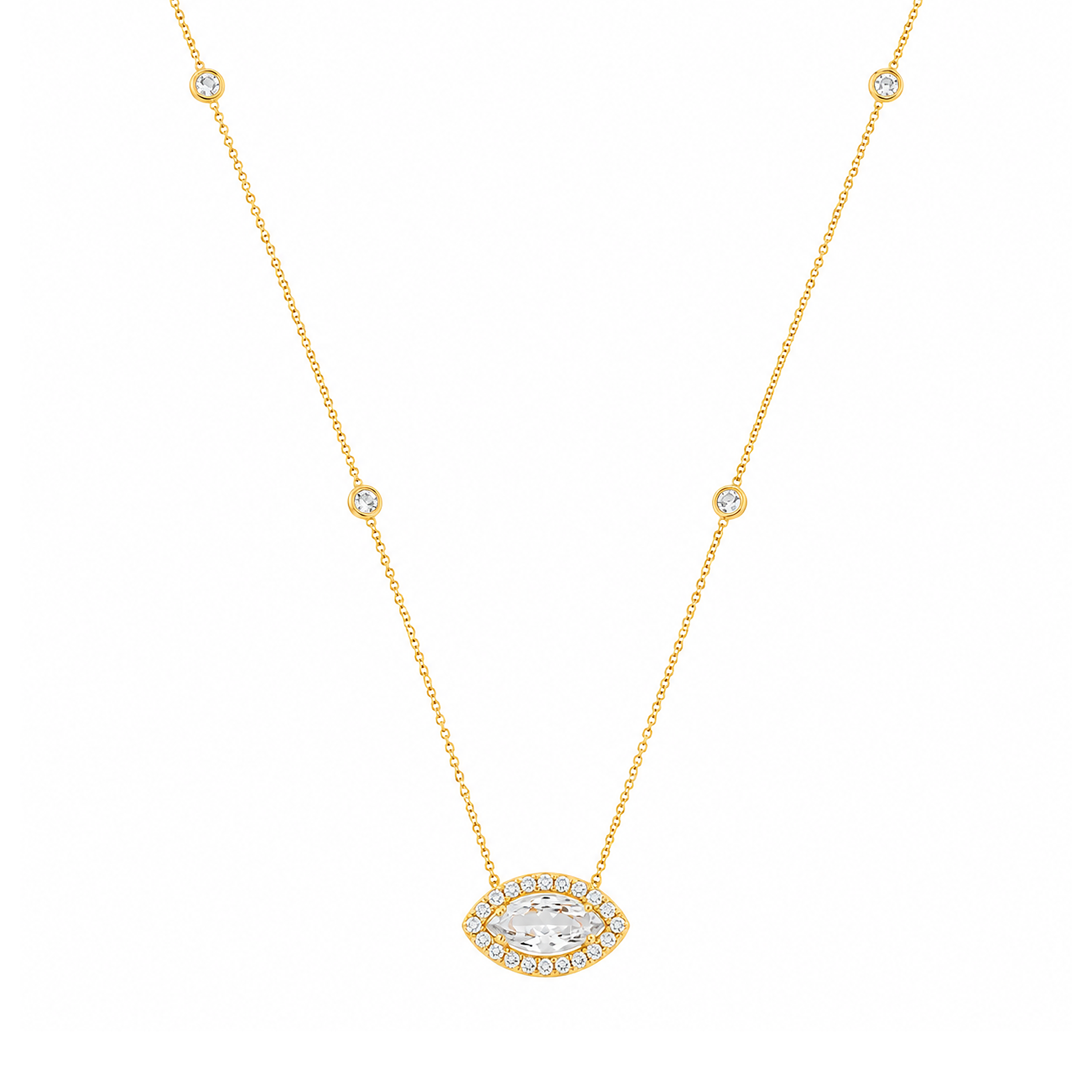 Colar Cristal Navete com Zircônias Ouro