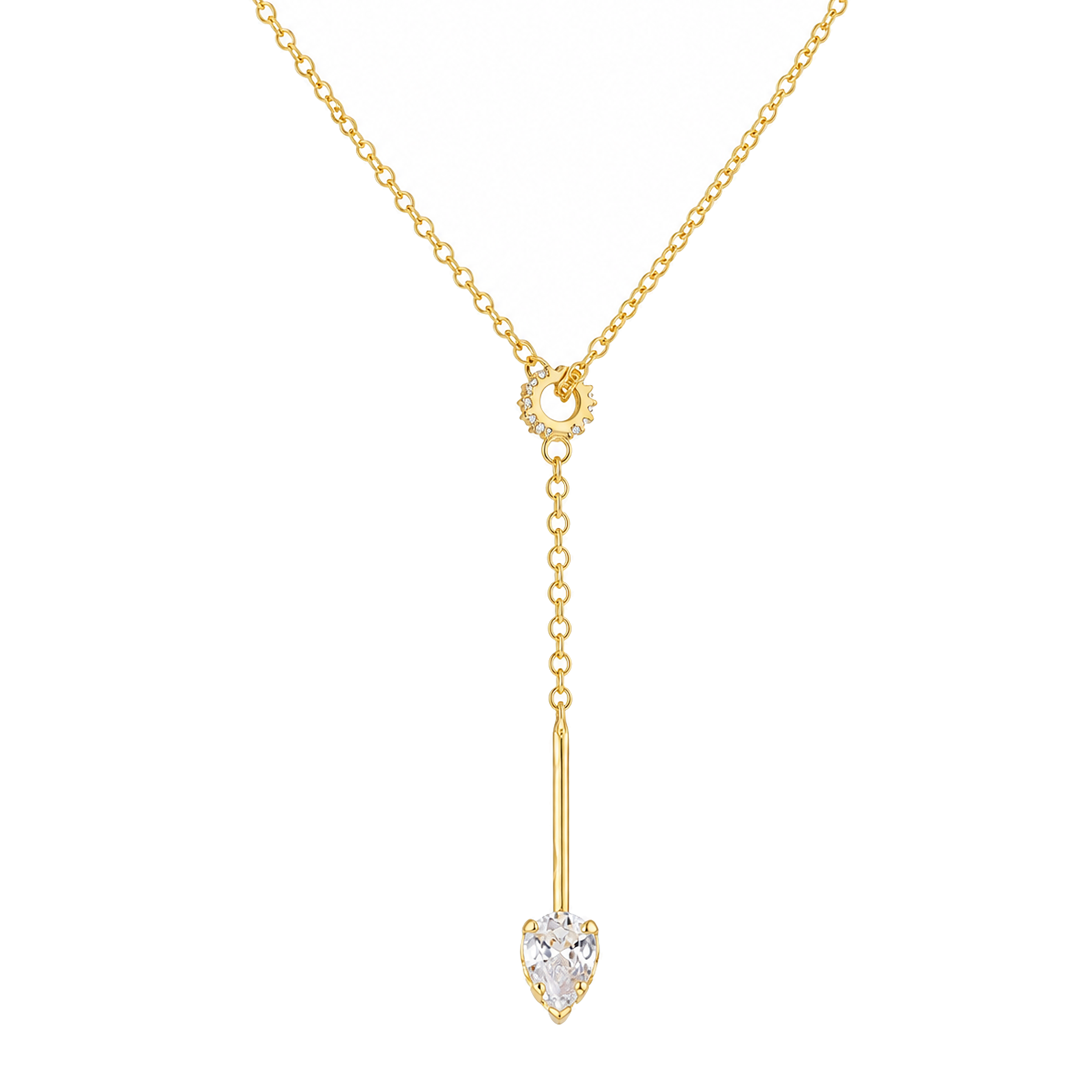 Colar Gravatinha Cristal Gota Ouro