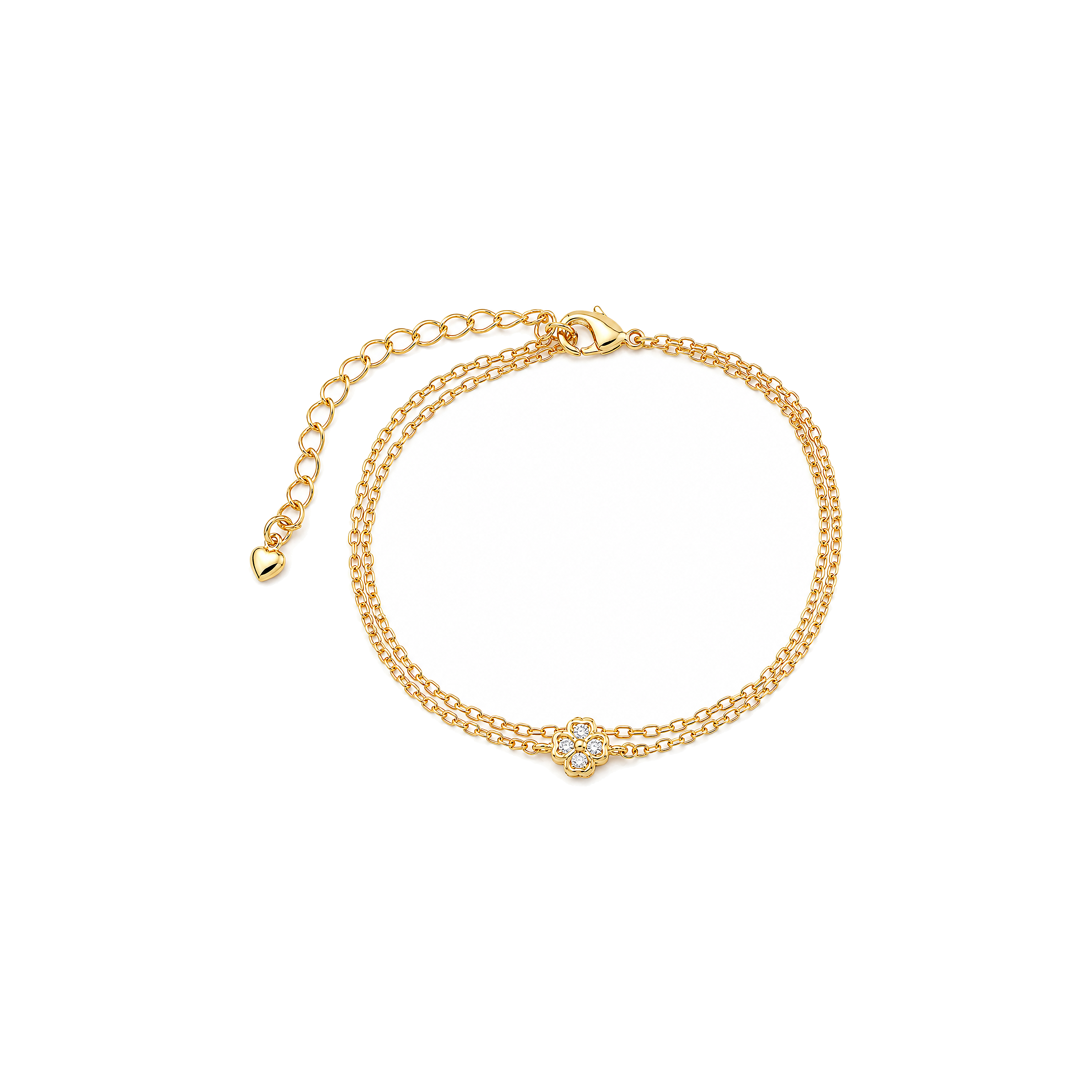 Pulseira Dupla Trevo com Zircônias Ouro