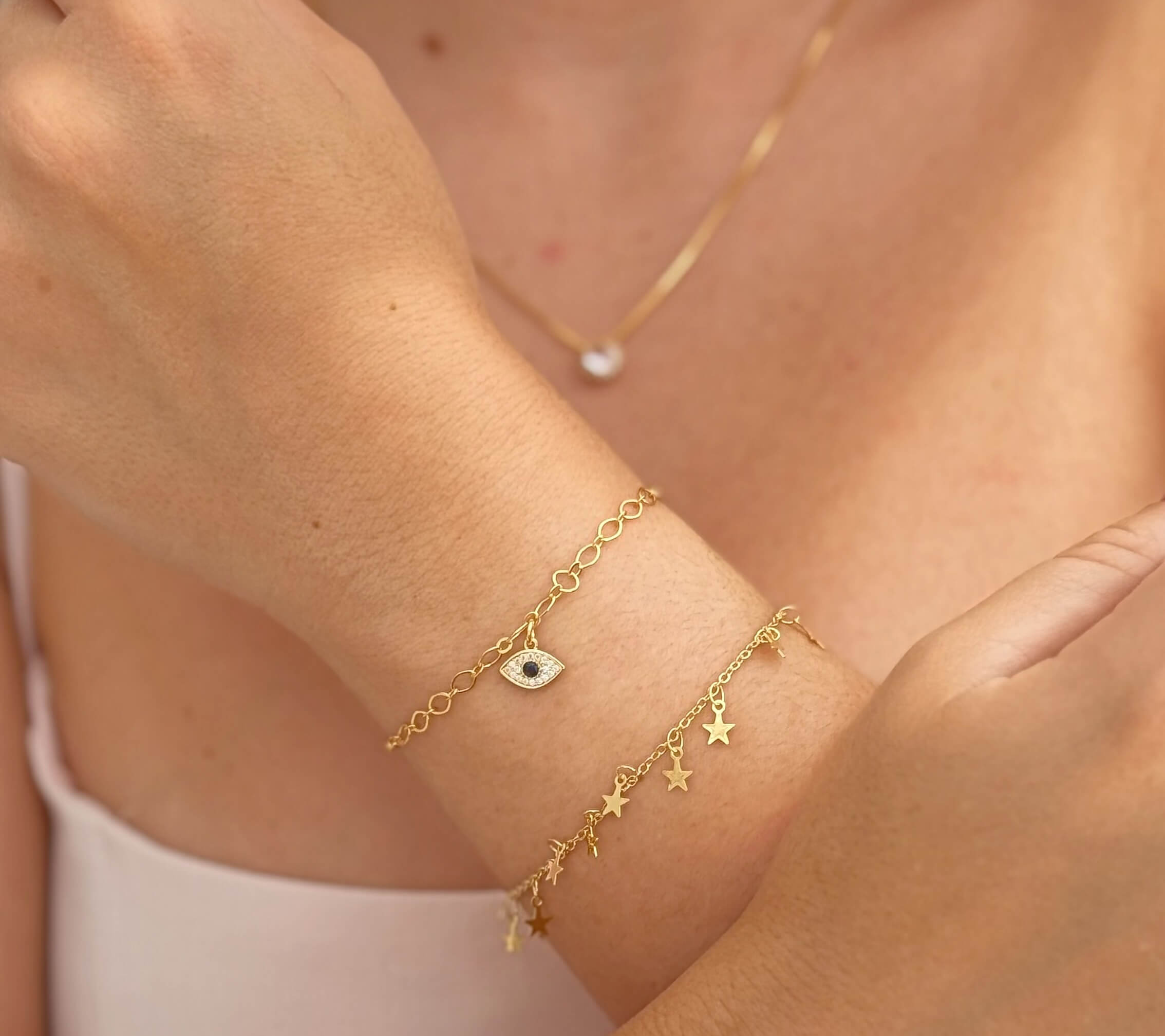 Pulseira Olho Grego Cravejado Ouro