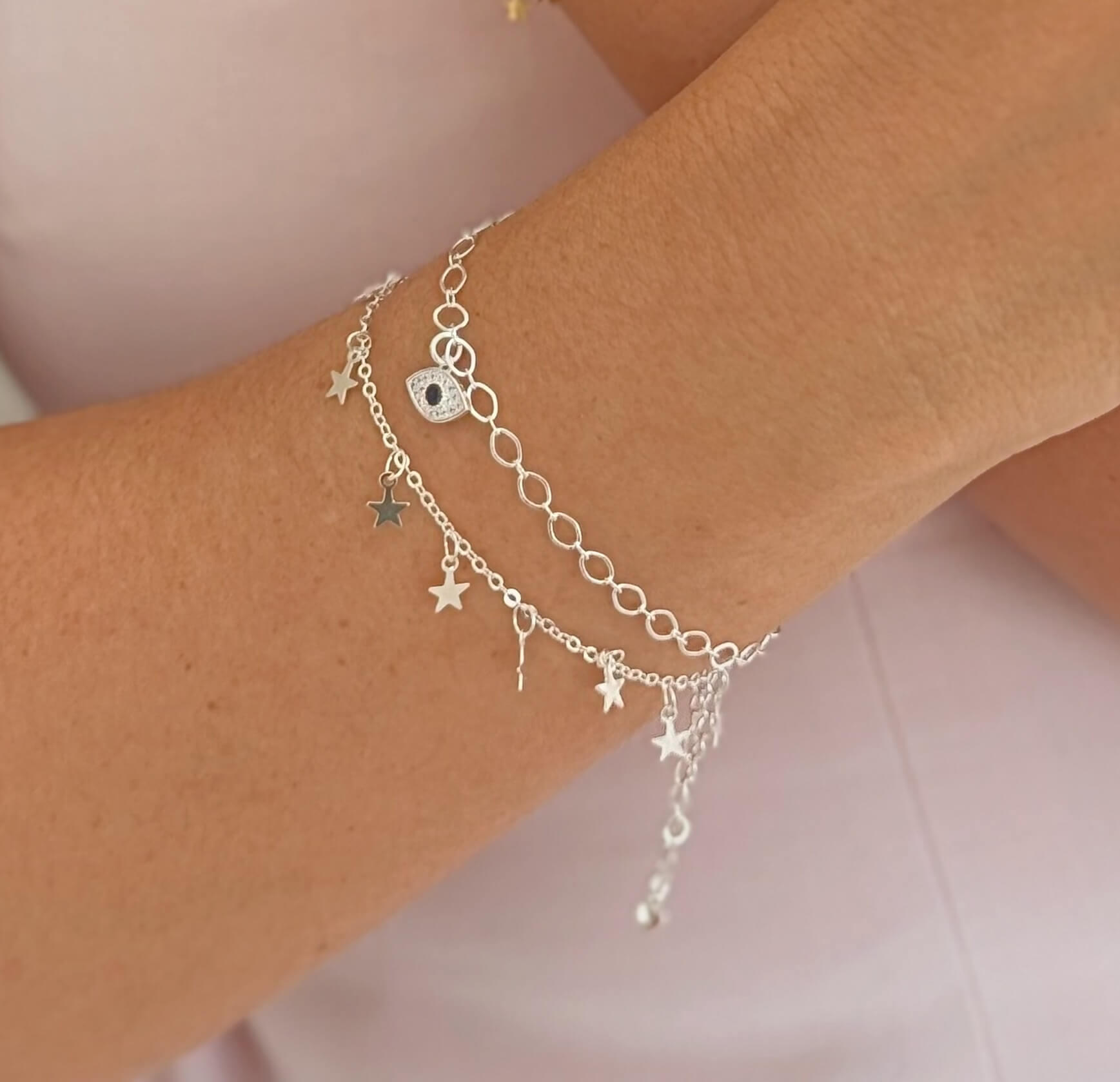 Pulseira Olho Grego Cravejado Prata