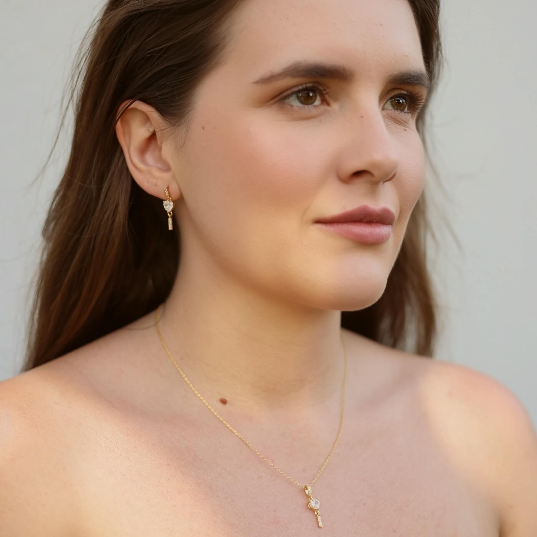 Colar Coração Cristal Linear Zircônias Prata