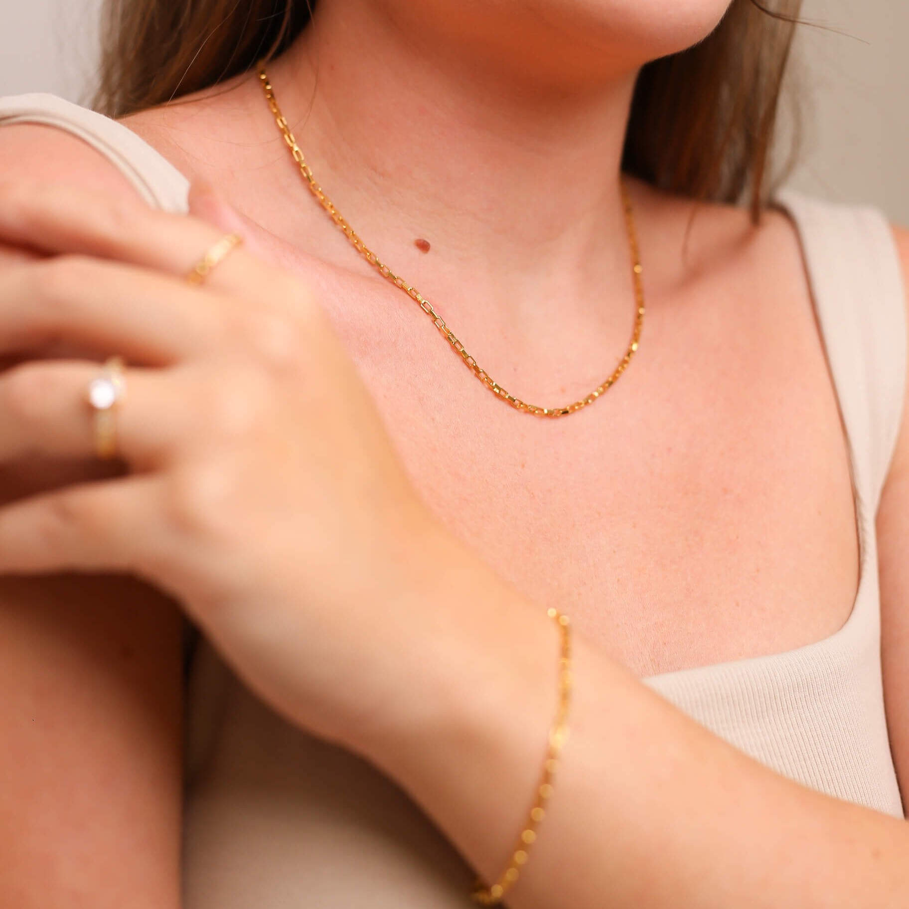 Colar Corrente Elo Retangular Ouro