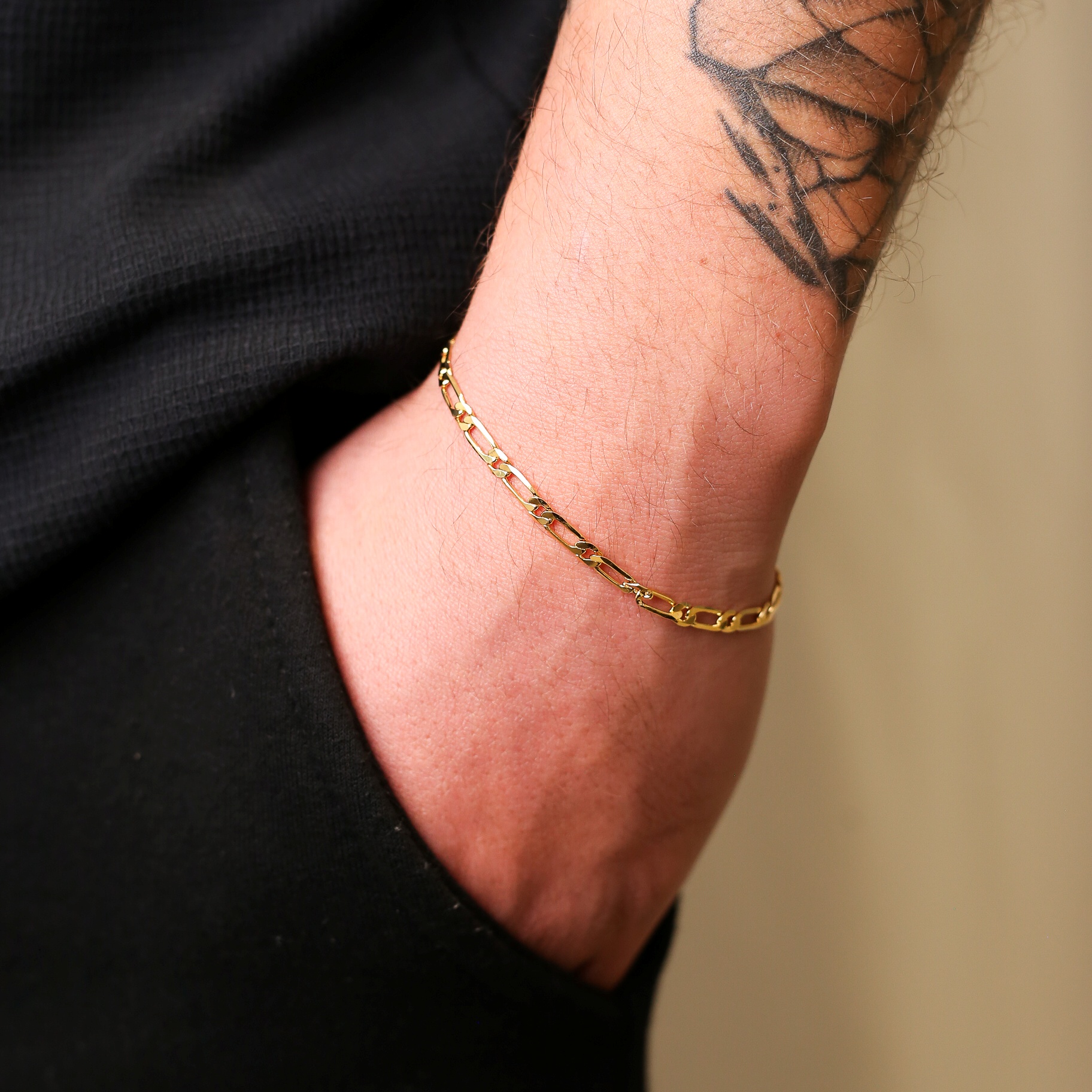 Pulseira Elos Alternados Masculino Ouro