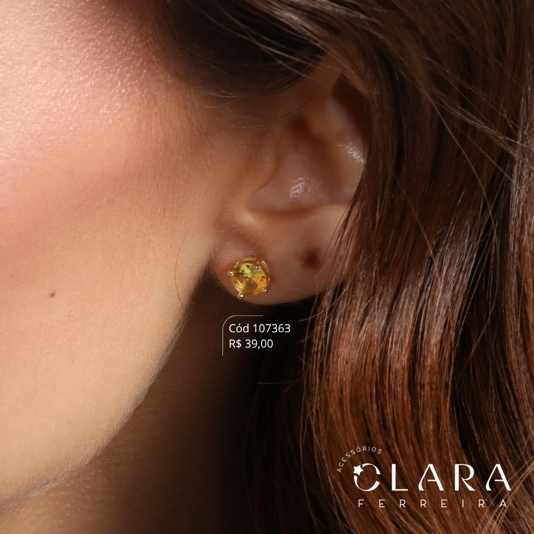 BRINCO SOLITARIO ZIRCONIA REDONDA 6MM CAIXA INGLESA FUNDIDA 4 GARRAS - Dourado