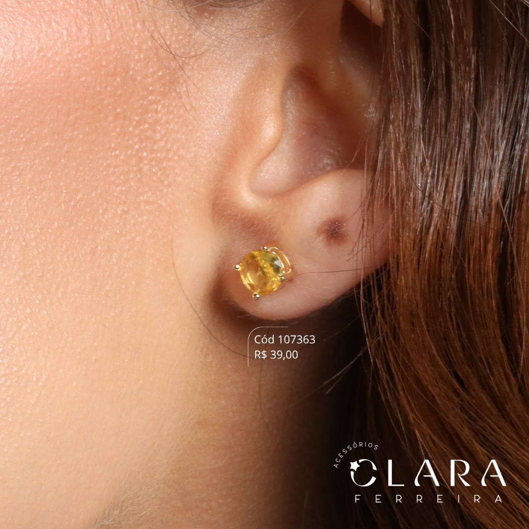 BRINCO SOLITARIO ZIRCONIA REDONDA 6MM CAIXA INGLESA FUNDIDA 4 GARRAS - Dourado
