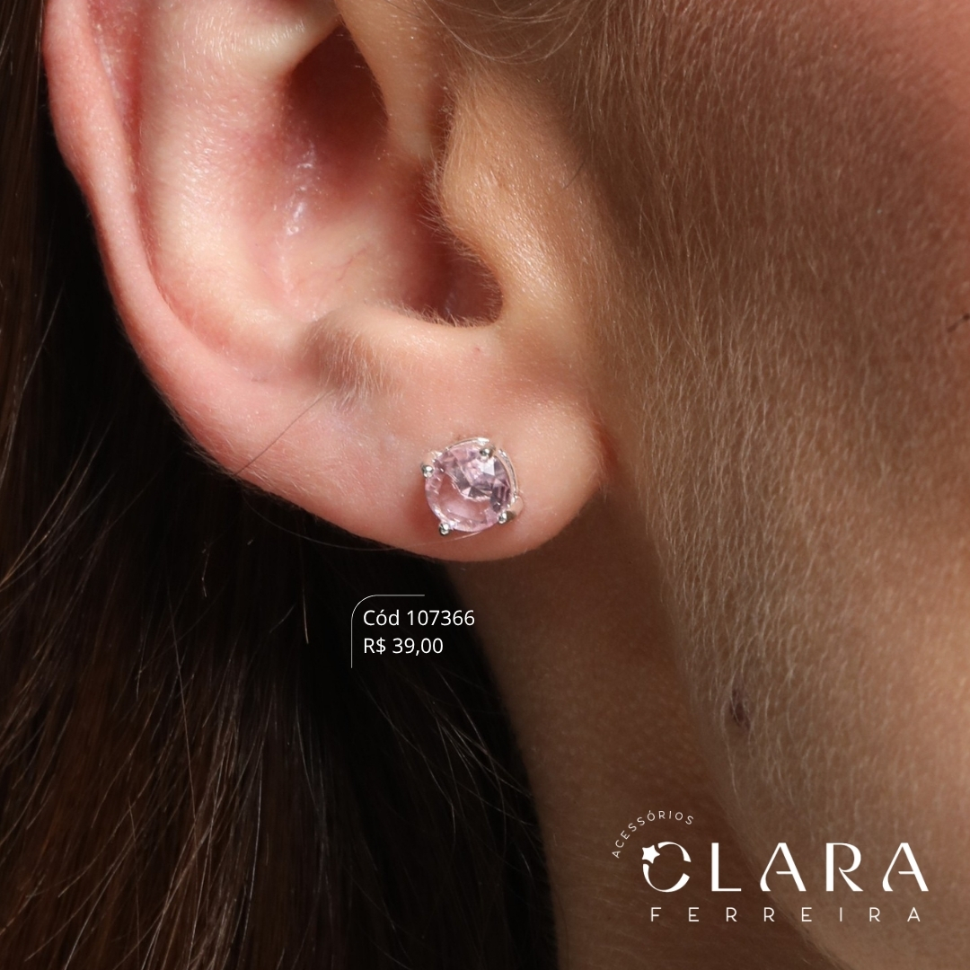 BRINCO SOLITARIO ZIRCONIA REDONDA 6MM CAIXA INGLESA FUNDIDA 4 GARRAS - Banho de Prata