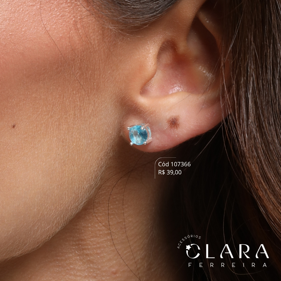 BRINCO SOLITARIO ZIRCONIA REDONDA 6MM CAIXA INGLESA FUNDIDA 4 GARRAS - Banho de Prata
