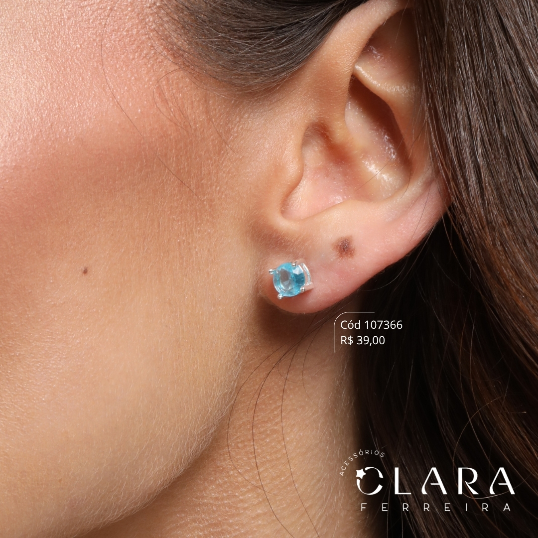 BRINCO SOLITARIO ZIRCONIA REDONDA 6MM CAIXA INGLESA FUNDIDA 4 GARRAS - Banho de Prata