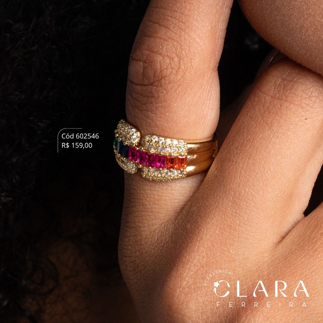 ANEL 1 FILERA ZIRCONIAS BAGUETE 2MM ADORNADO DE 2 FILEIRAS MICROZIRCONIAS - Dourado
