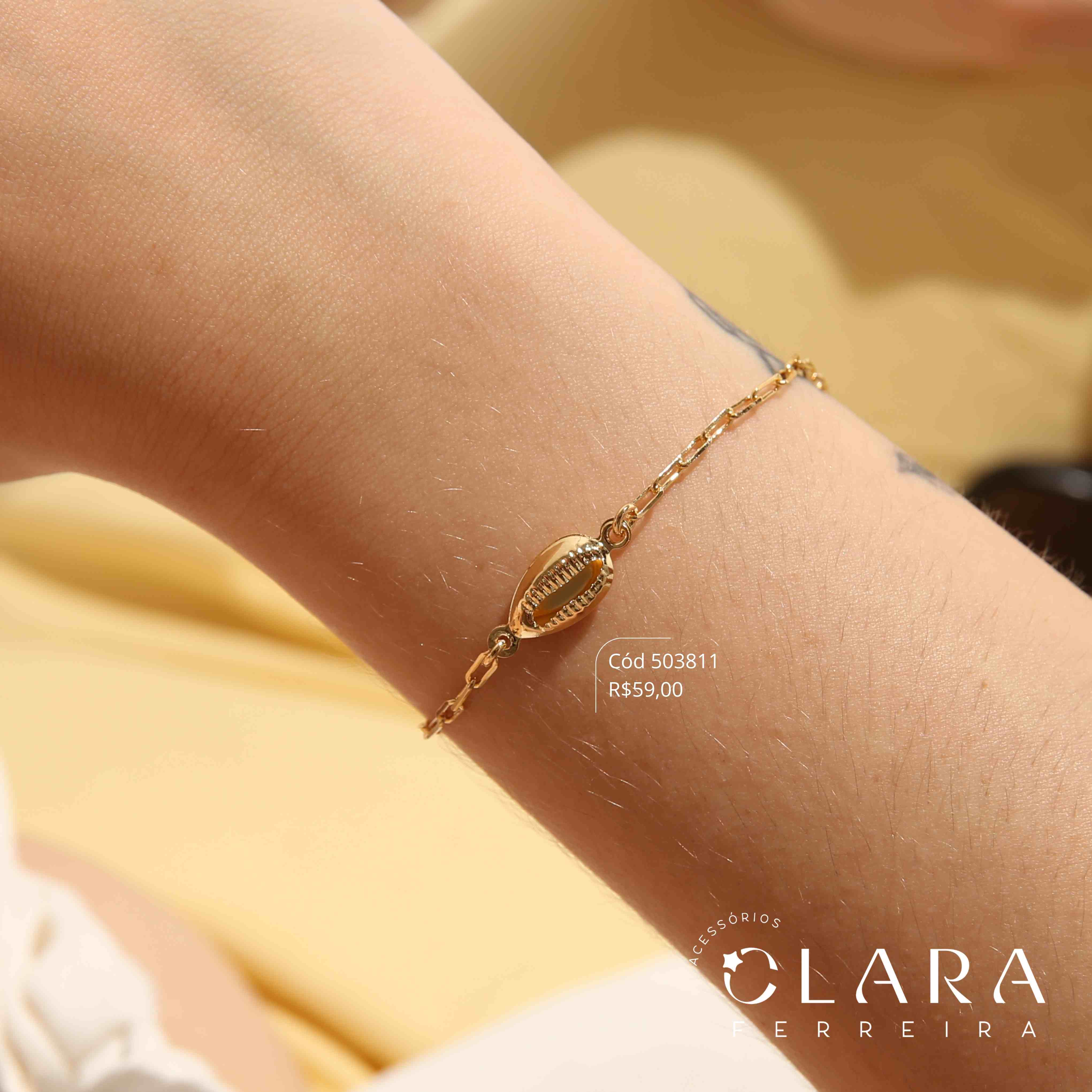 PULSEIRA ELOS CARTIER C/ BUZIOS 11MM FIXO  - 17CM - Dourado