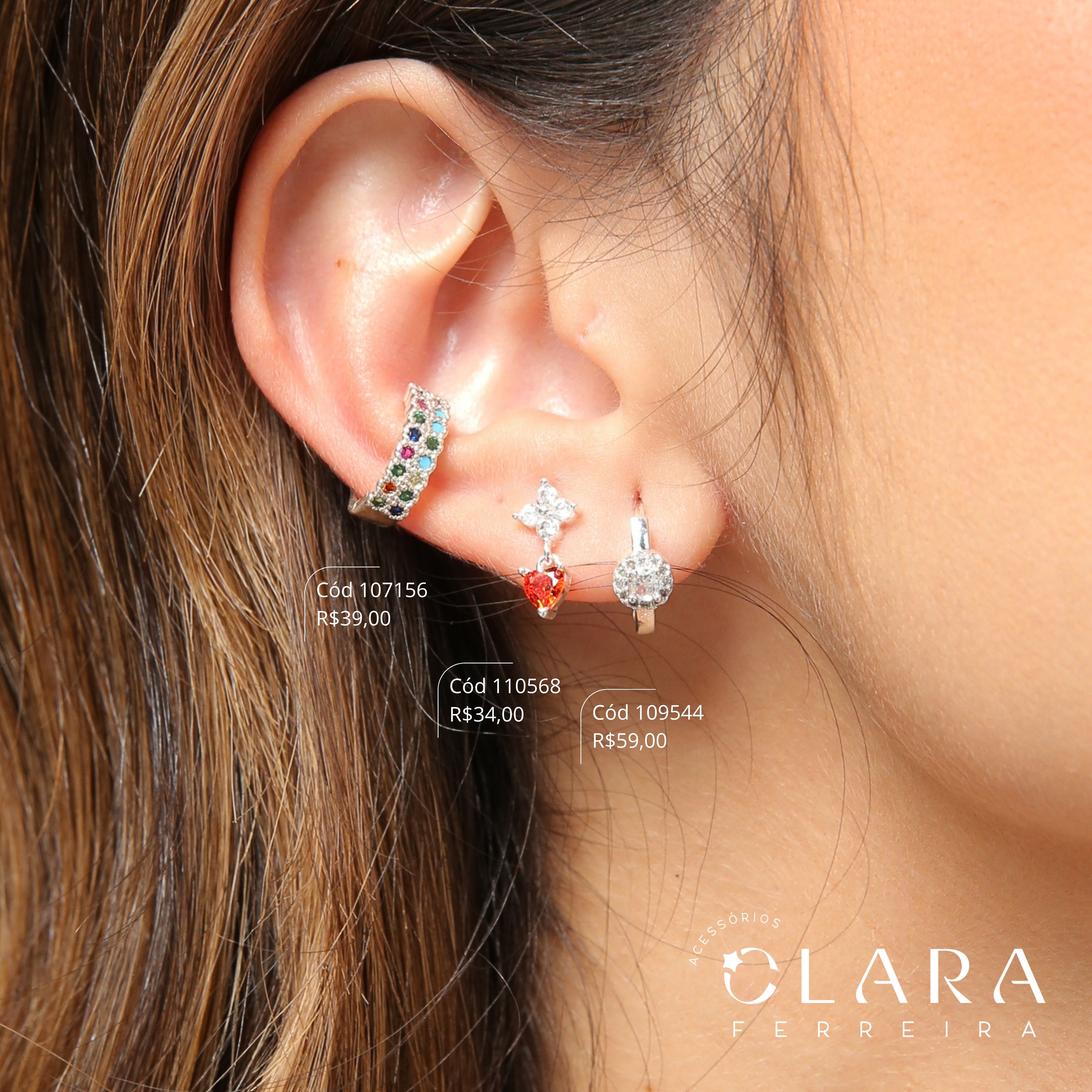 BRINCO ARGOLINHA CLICK C/ 1 ZIRCONIA REDONDA 3MM ADORNADA MICROZIRCONIAS - 12X2MM - Banho de Prata