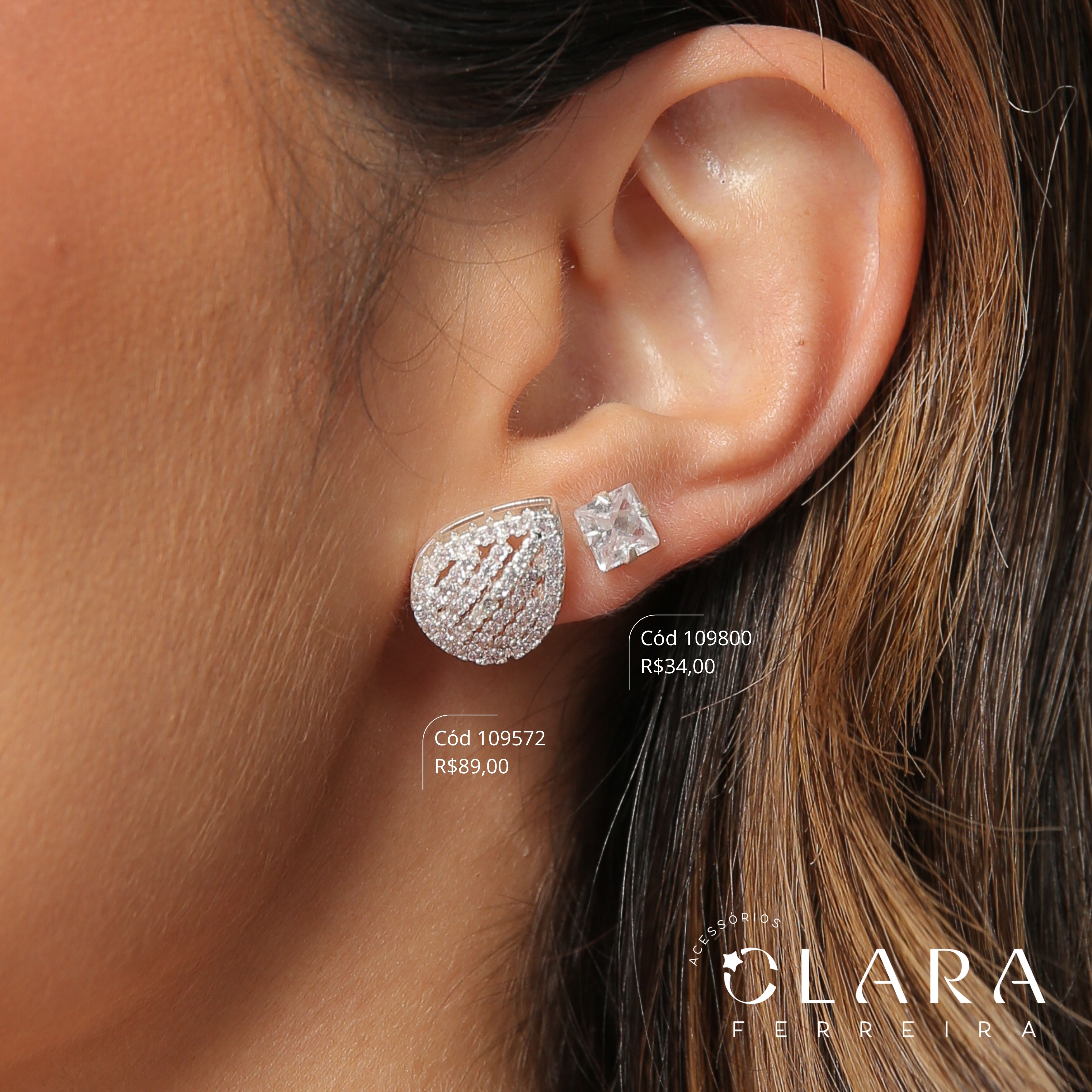 BRINCO GOTA 5 FILEIRAS MICROZIRCONIAS VAZADA ADORNADA MICROZIRCONIAS - 16MM - Banho de Prata-PEÇA VENDIDA