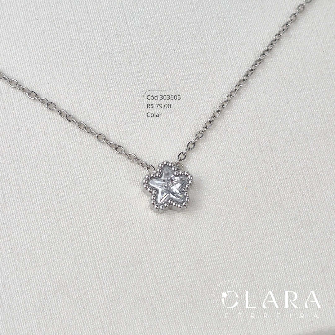 COLAR ELOS C/ 3 FLORES 8MM MIOLO ZIRCONIA CRISTAL FIXAS - 45CM - Aço