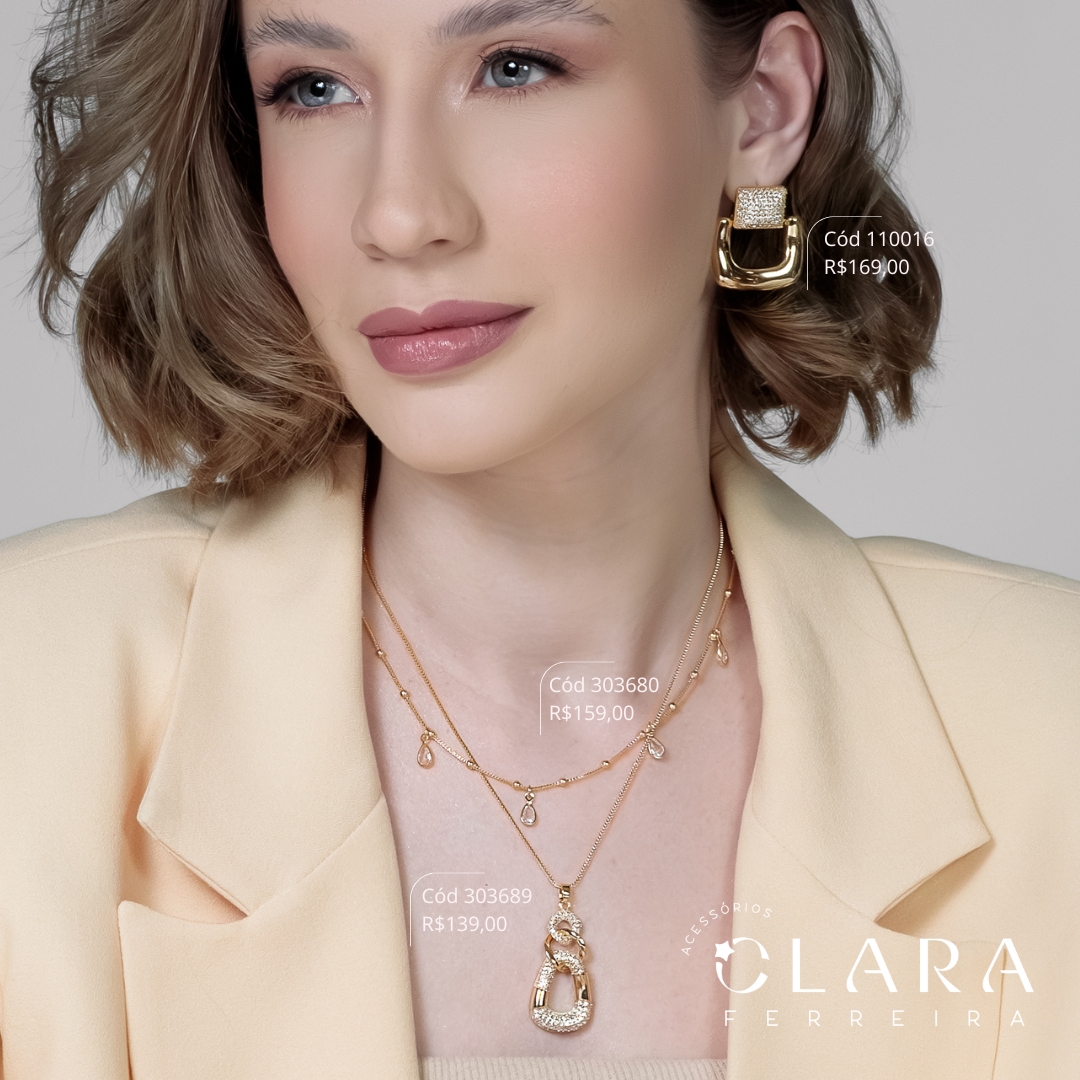 COLAR VENEZIANA C/ PINGENTE 3 ELOS 2 LISO E 1 MICROZIRCÔNIAS PENDURADO INSPIRAÇÃO CHANEL - 45CM - Dourado