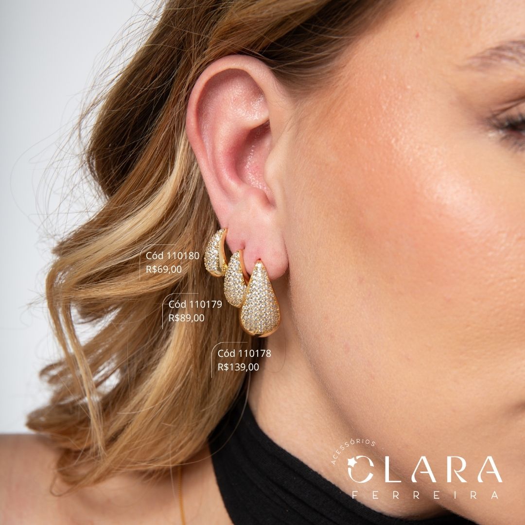 BRINCO GOTA MICROZIRCÔNIAS - EDIÇÃO LIMITADA - 16MM - Dourado - PEÇA VENDIDA