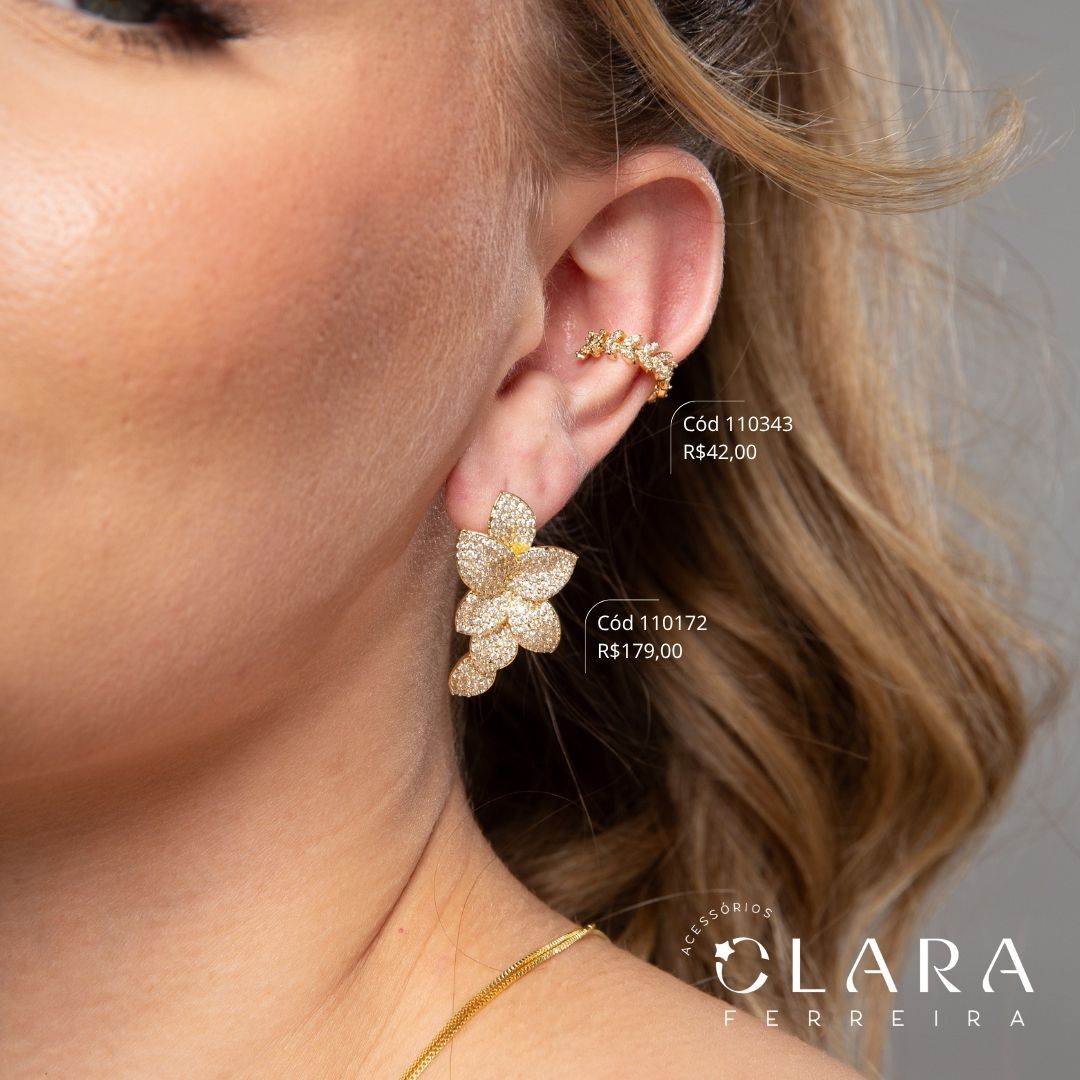 BRINCO PIERCING FAKE FOLHAS MICROZIRCÔNIAS - 5MM - Dourado - LIMITADA