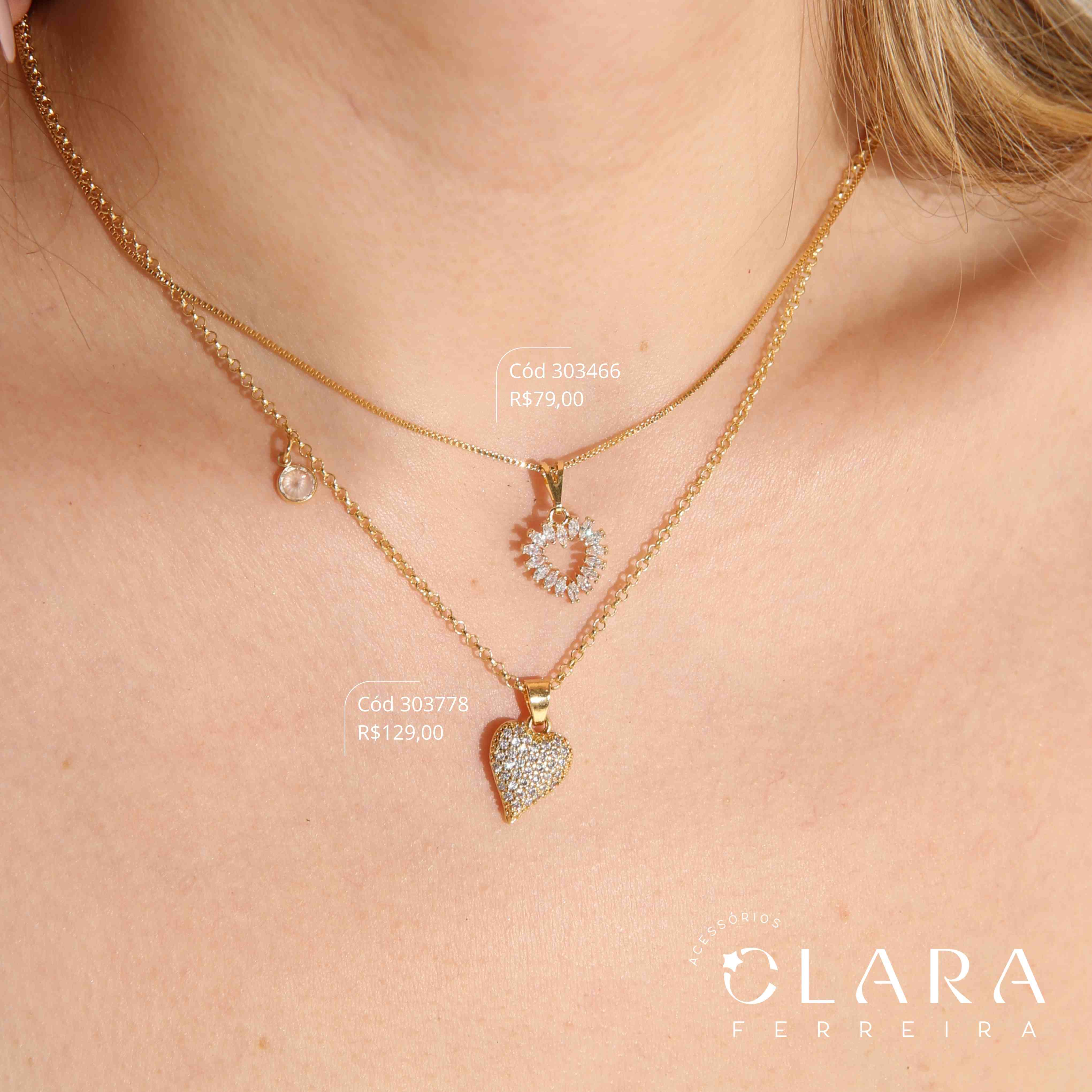 COLAR ELO PORTUGUES C/ CORAÇÃO MICROZIRCÔNIAS E TIFFANY PENDURADA - 14MM - 45CM - Dourado