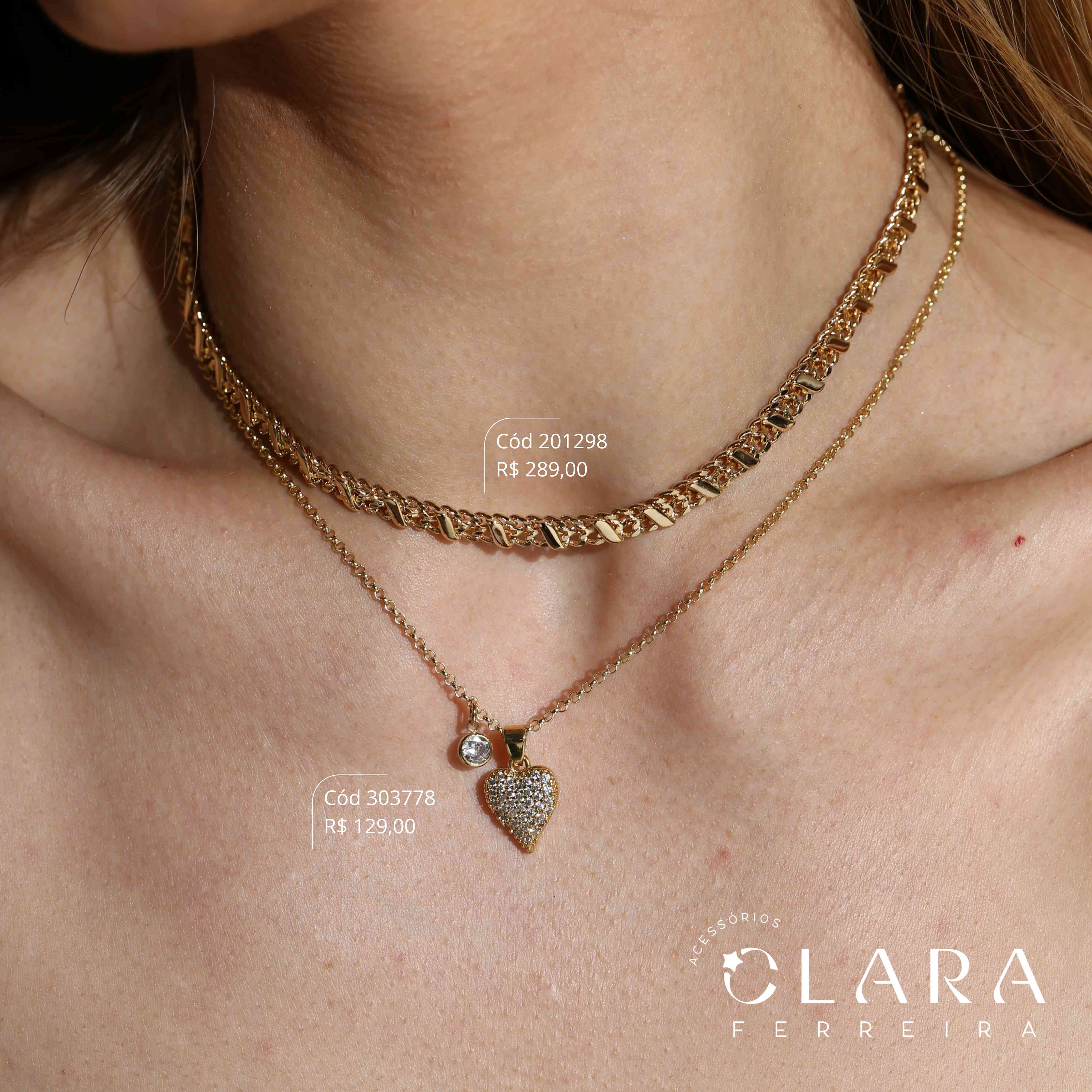 COLAR ELO PORTUGUES C/ CORAÇÃO MICROZIRCÔNIAS E TIFFANY PENDURADA - 14MM - 45CM - Dourado