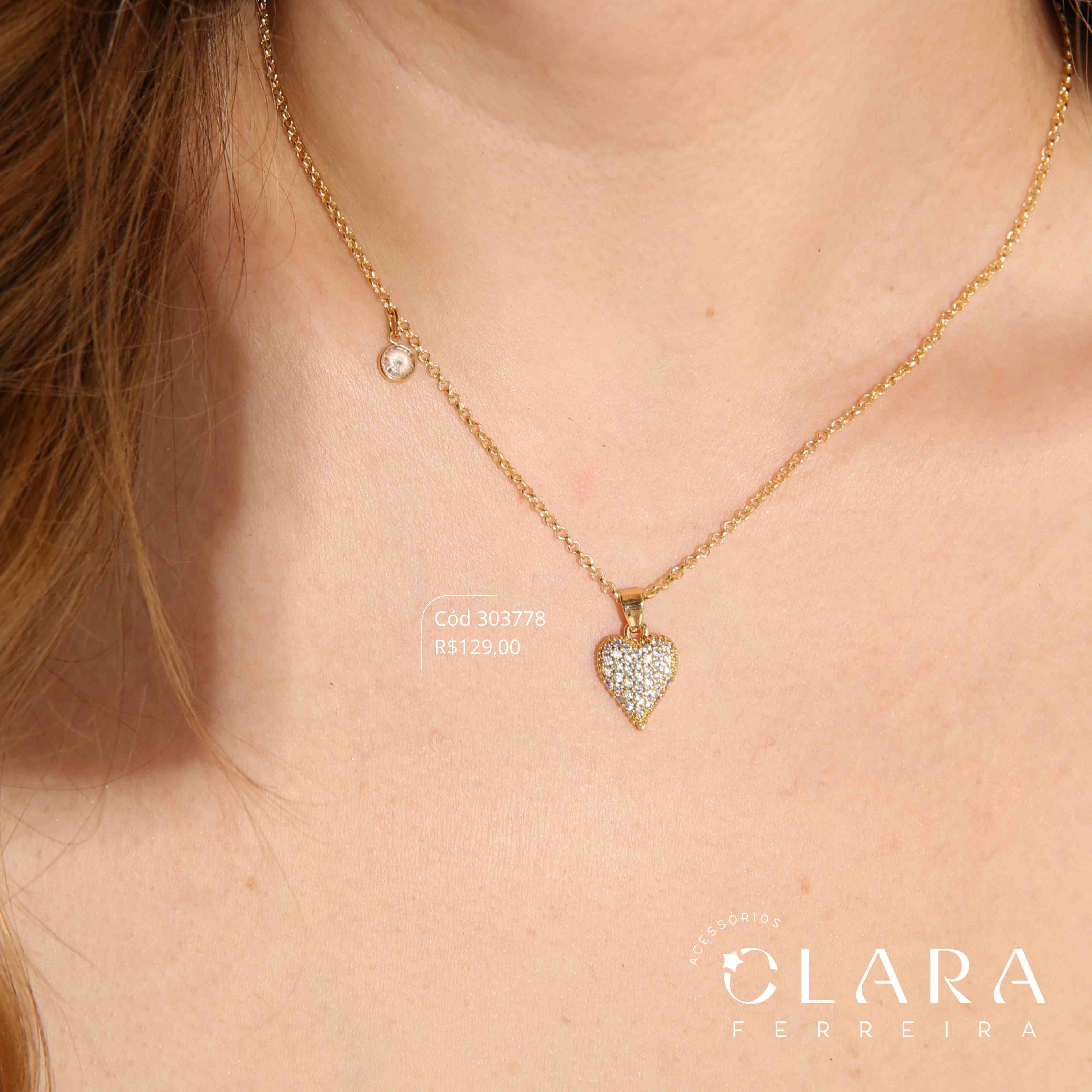 COLAR ELO PORTUGUES C/ CORAÇÃO MICROZIRCÔNIAS E TIFFANY PENDURADA - 14MM - 45CM - Dourado