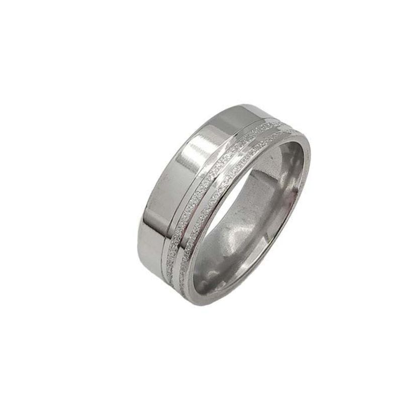 ANEL ALIANÇA AÇO INOX ANATÔMICA RETA LISA 8MM C/ 2 FIOS JATEADOS BRILHANTES - Número 28/29