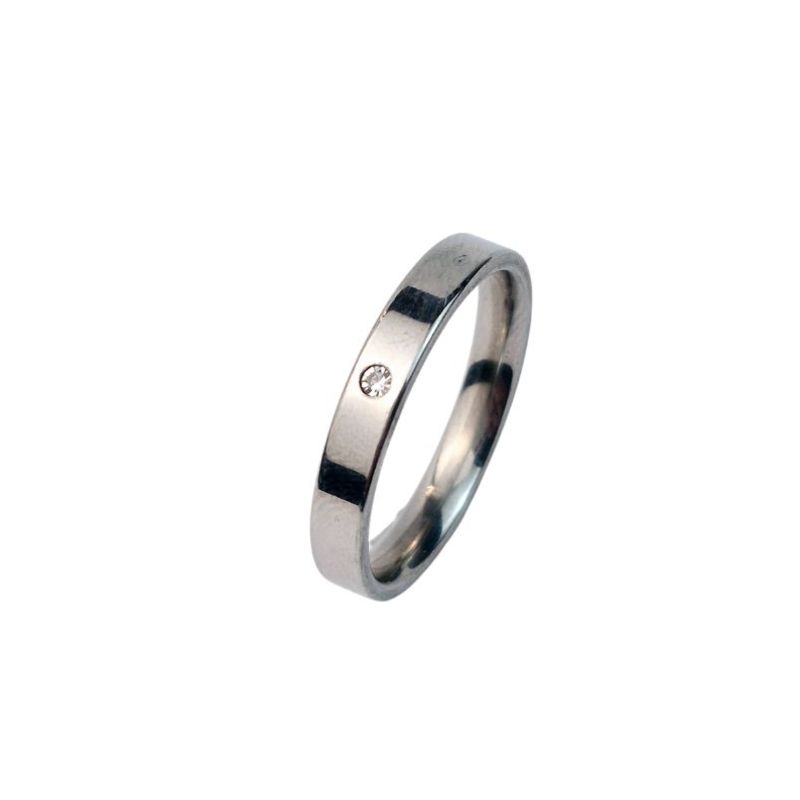 ANEL ALIANÇA AÇO INOX ANATÔMICA RETA 4MM C/ 1 ZIRCONIA - Número 30/31