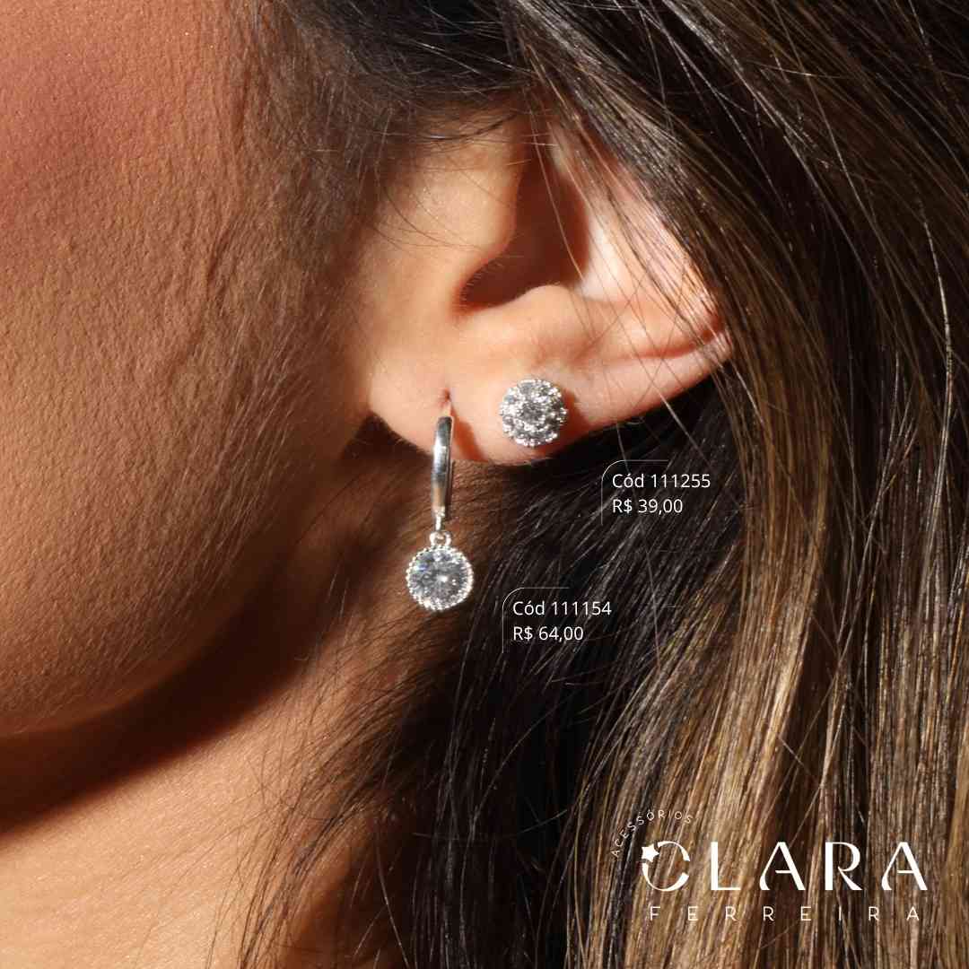 BRINCO ZIRCONIA REDONDA ADORNADA 1 FILEIRA MICROZIRCONIAS - 5MM - Banho de Prata