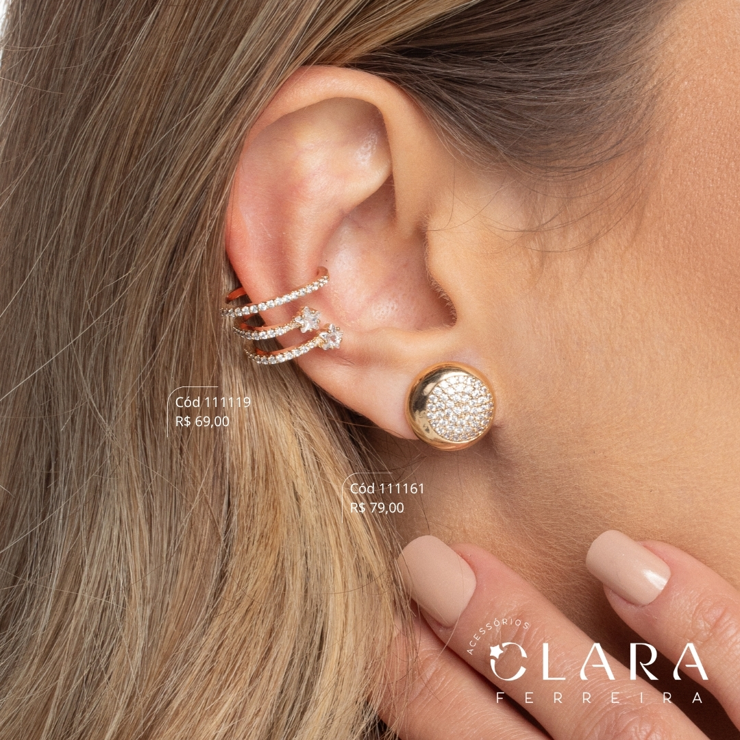 BRINCO PIERCING FAKE 3 FIOS MICROZIRCÔNIAS C/ 2 ZIRCÔNIAS ESTRELAS NAS PONTAS - Dourado
