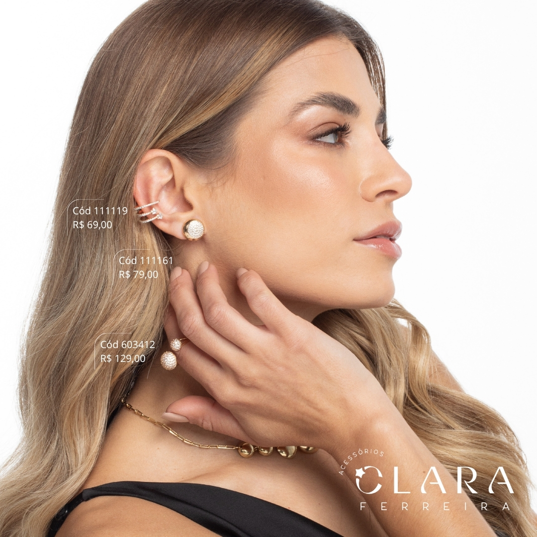 BRINCO PIERCING FAKE 3 FIOS MICROZIRCÔNIAS C/ 2 ZIRCÔNIAS ESTRELAS NAS PONTAS - Dourado