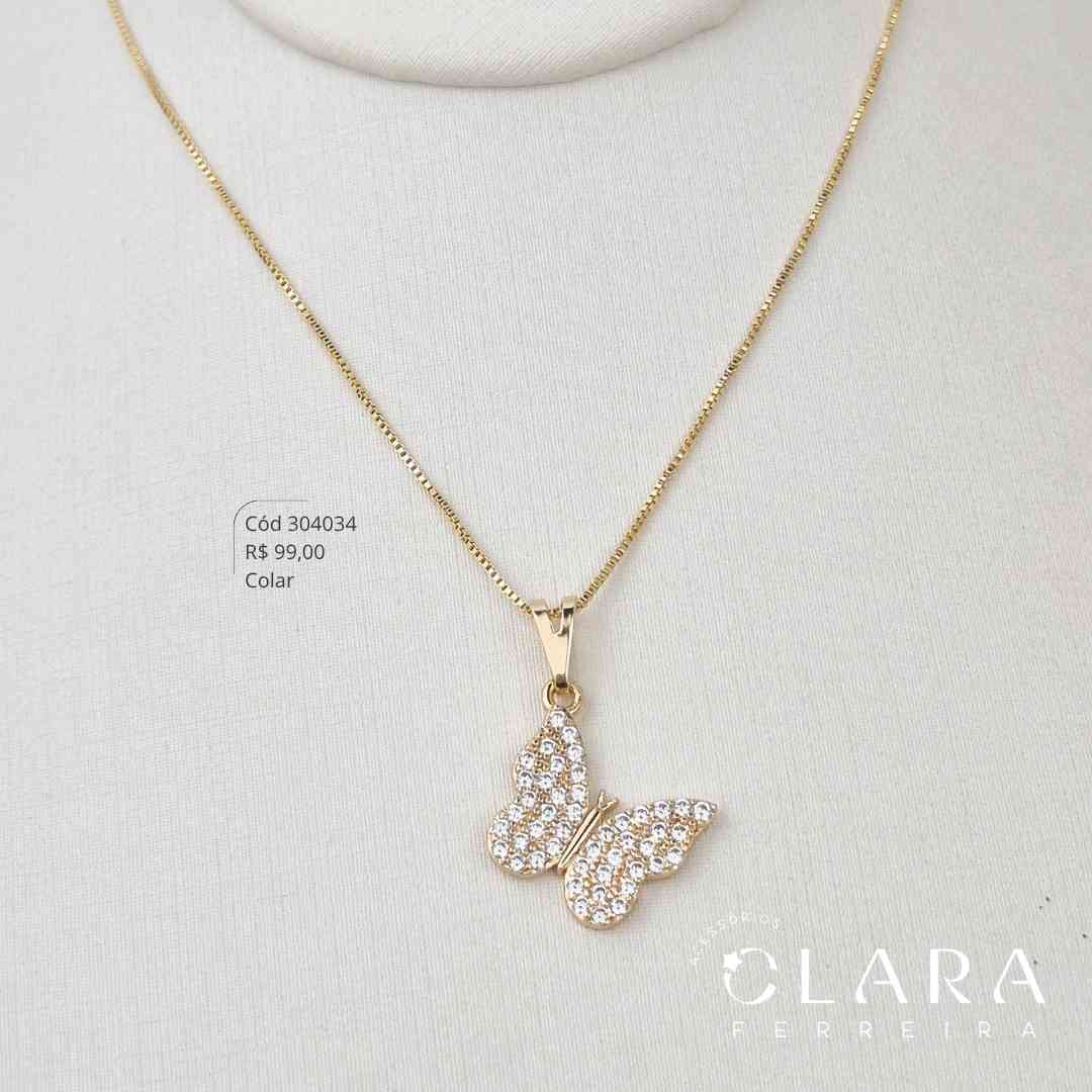 COLAR VENEZIANA C/ PINGENTE BORBOLETA MICROZIRCÔNIAS - 11MM - 45CM - Dourado