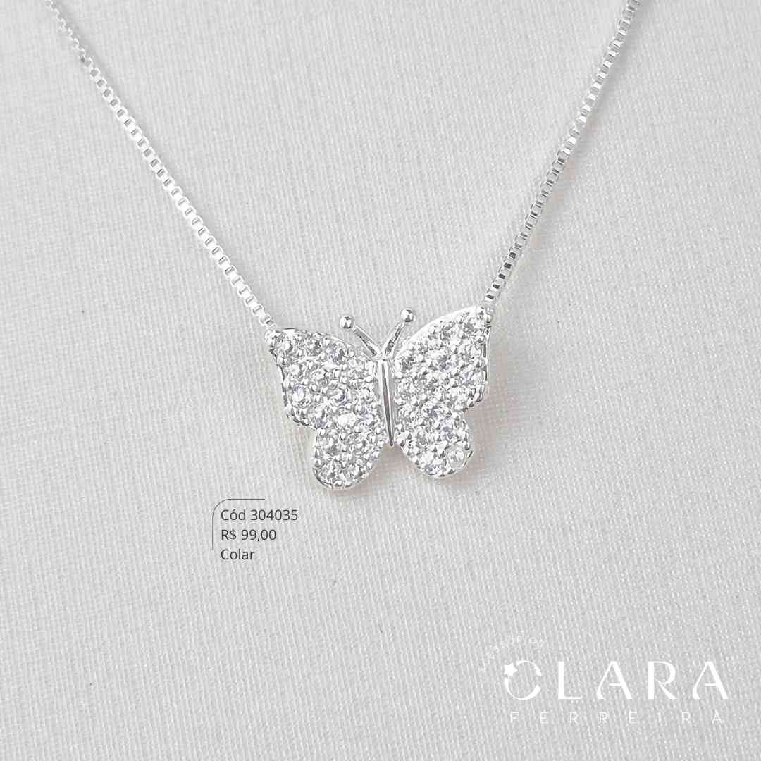 COLAR VENEZIANA C/ PINGENTE BORBOLETA MICROZIRCÔNIAS - 11MM - 45CM - Banho de Prata