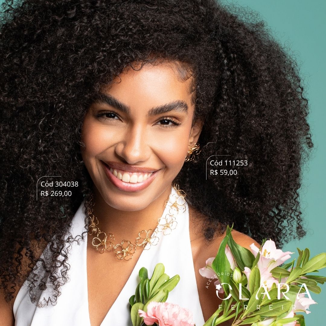 BRINCO FLOR FIO VAZADA 30MM - LINHA ORGÂNICOS - Dourado
