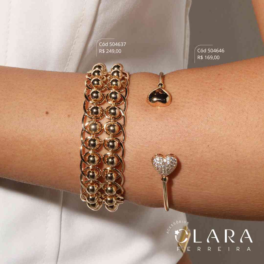 PULSEIRA BRACELETE 2 FIOS DE BOLAS LISAS ADORNADAS FIO TRANÇADO - PEÇA EXCLUSIVA - Dourado