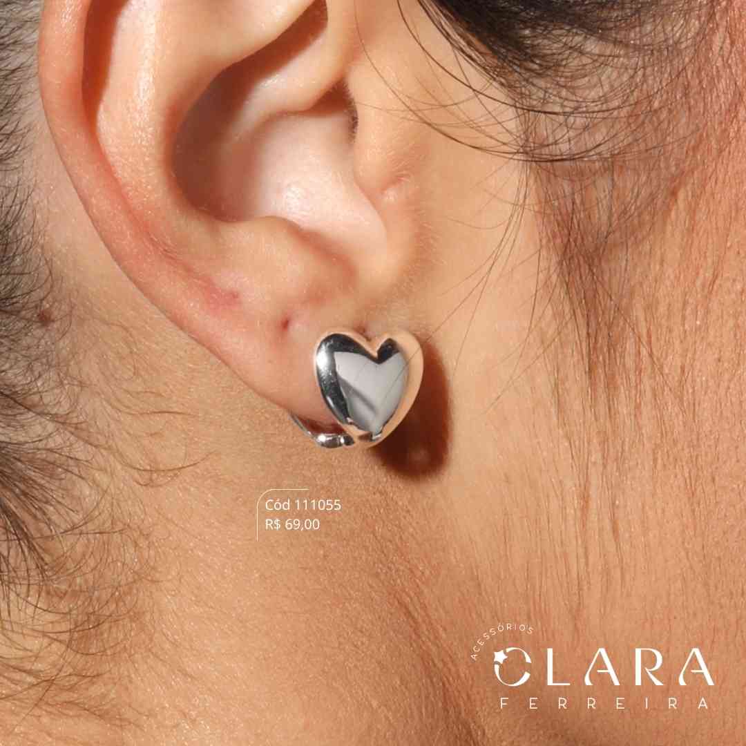 BRINCO ARGOLINHA CLICK CORAÇÃO LISA - 12X8MM - Banho de Prata