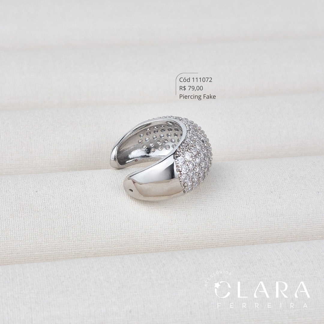 BRINCO MAX PIERCING FAKE 7 FILEIRAS MICROZIRCÔNIAS - 9MM - Ródio Branco