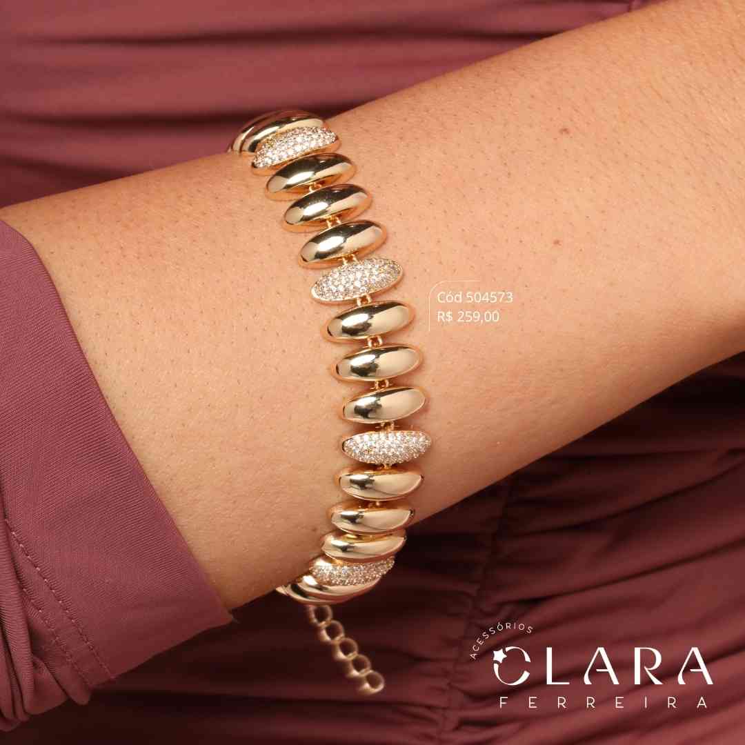 PULSEIRA BARRINHAS NAVETE LISAS E MICROZIRCÔNIAS INTERCALADAS - PEÇA EXCLUSIVA - Dourado