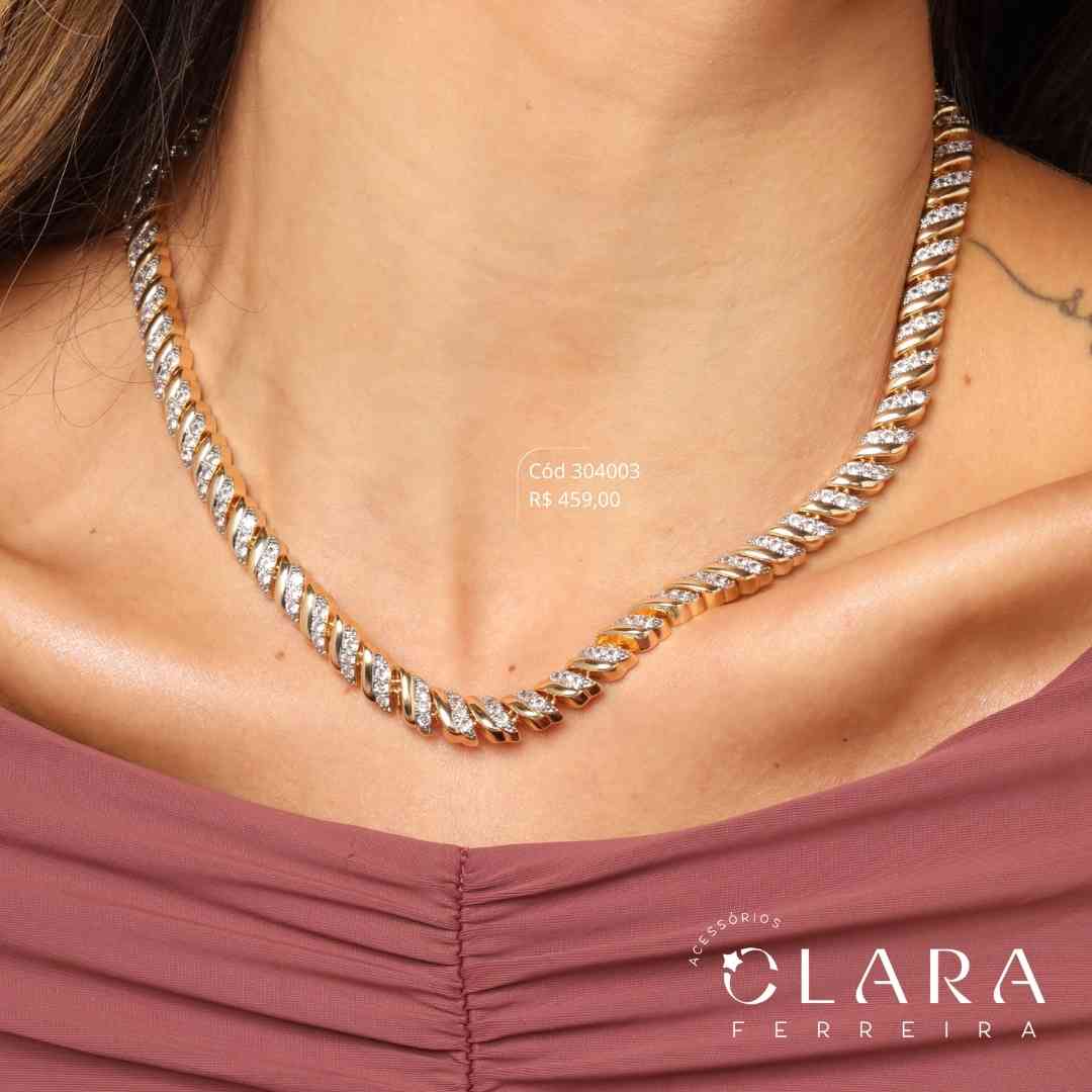 COLAR CHOKER BARRINHAS LISAS E MICROZIRCÔNIAS INTERCALADAS C/ GAVETA FECHO ITALIANO - 40CM - Dourado