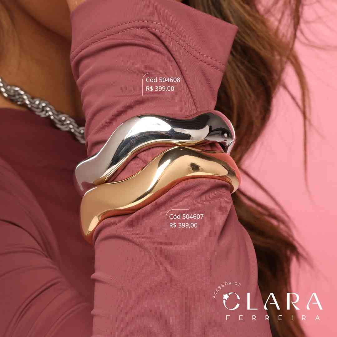 PULSEIRA BRACELETE ONDULADO LISO - LINHA ORGÂNICOS - PEÇA EXCLUSIVA - 15MM - Ródio Branco