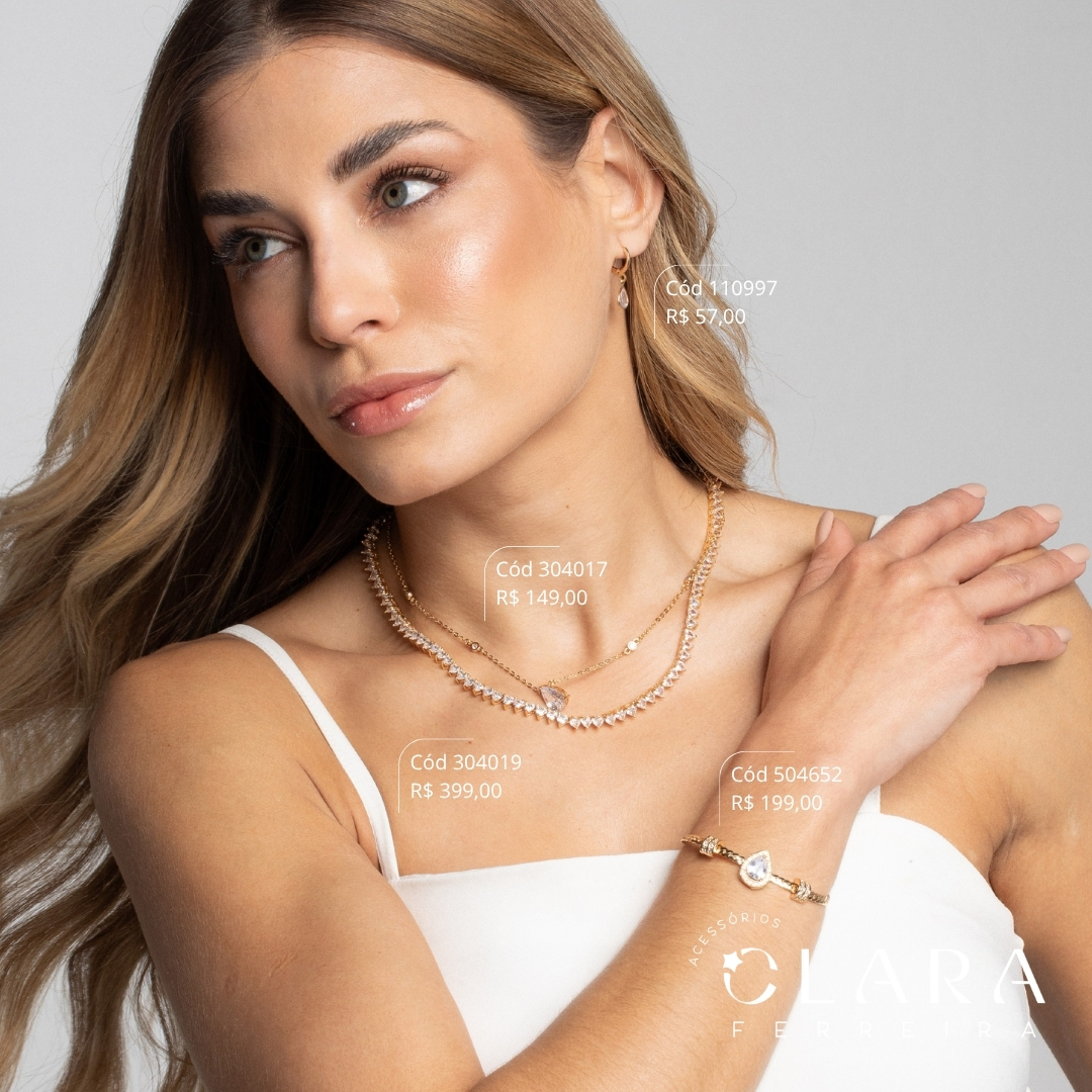 COLAR CHOKER RIVIERA 3 PONTAS ZIRCÔNIA CORAÇÃO 3MM C/ GAVETA FECHO ITALIANO - PEÇA EXCLUSIVA - 5MM - 40CM - Dourado