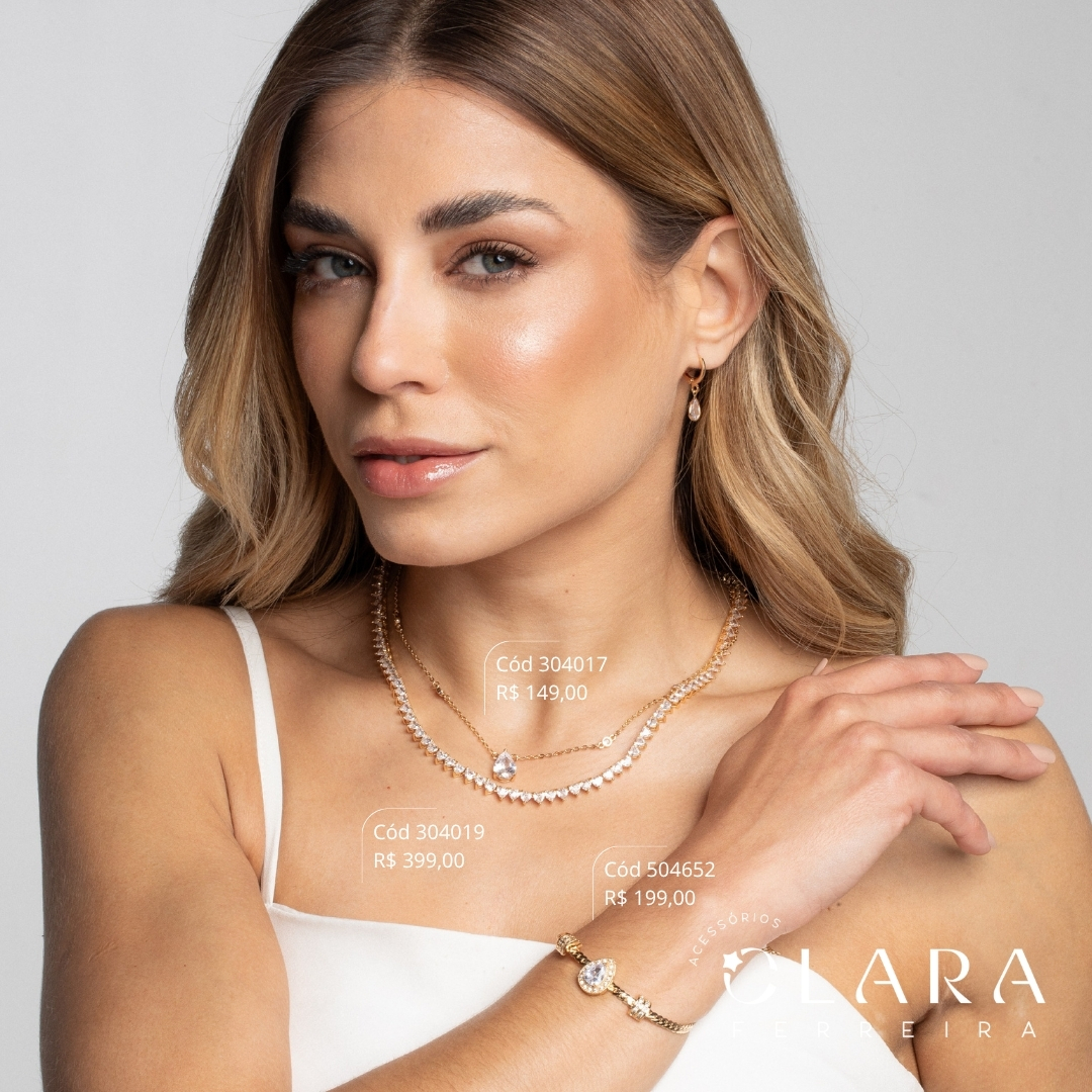 COLAR CHOKER RIVIERA 3 PONTAS ZIRCÔNIA CORAÇÃO 3MM C/ GAVETA FECHO ITALIANO - PEÇA EXCLUSIVA - 5MM - 40CM - Dourado